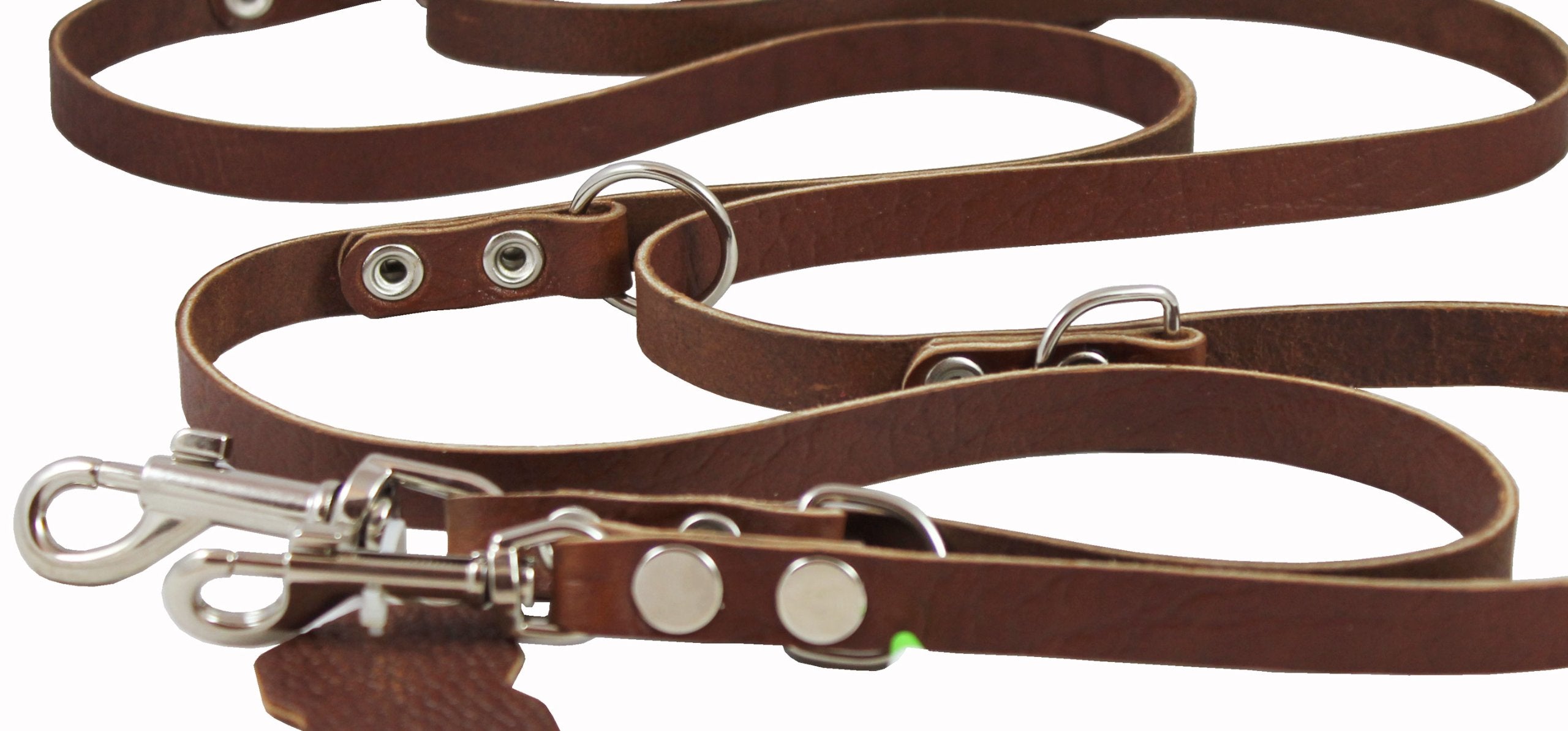 Multifunctional Leather Dog Leash, Adjustable Schutzhund 6 Way European Lead Brown 49-94 Long, 1/2 Wide (12 mm) for Medium Dogs