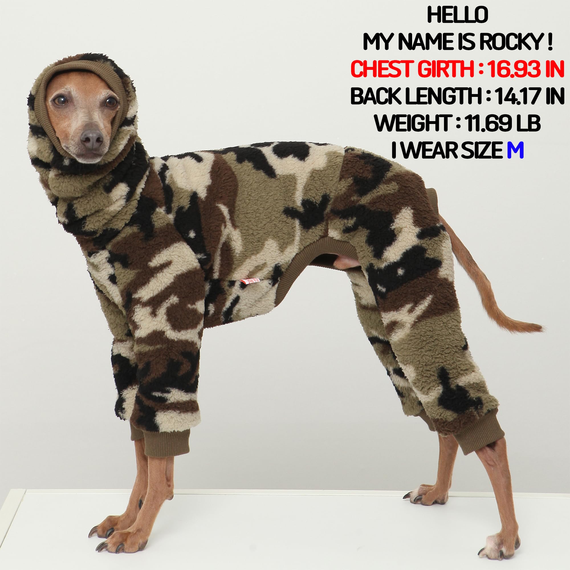 D DOGGY STAR Italian Greyhound Sweater Turtleneck Outfit Camo Warm Fleece Onesie Clothes Whippet for Dog Coat (3XL,FLC Green Cam