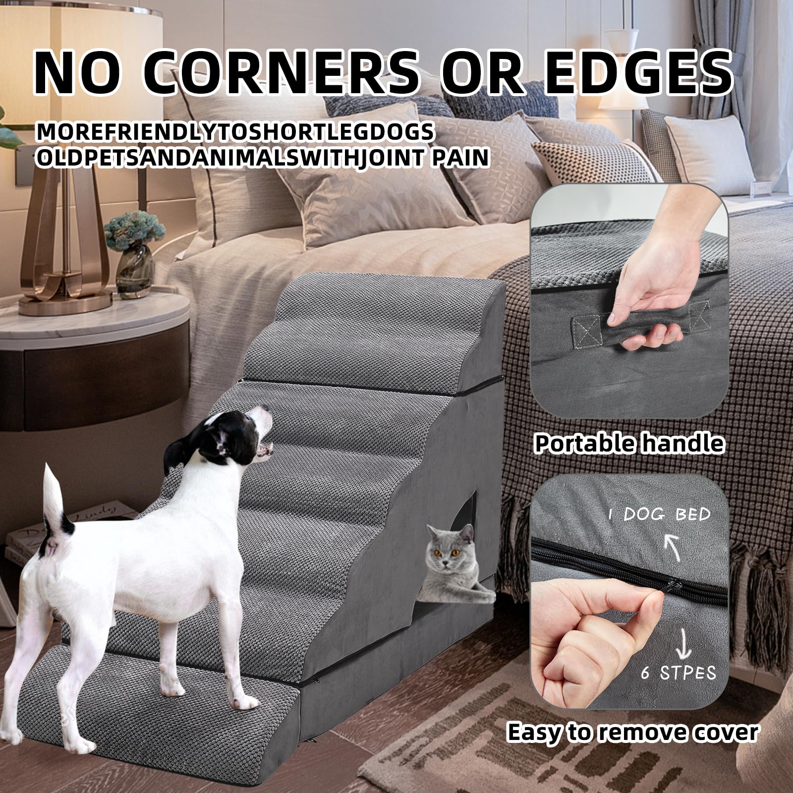 30-36 inches High Dog Stairs & Steps Ramps for High Beds Tall, LitaiL 30 inch 7 Steps Pet Stairs/Steps for High Beds Large Dogs,