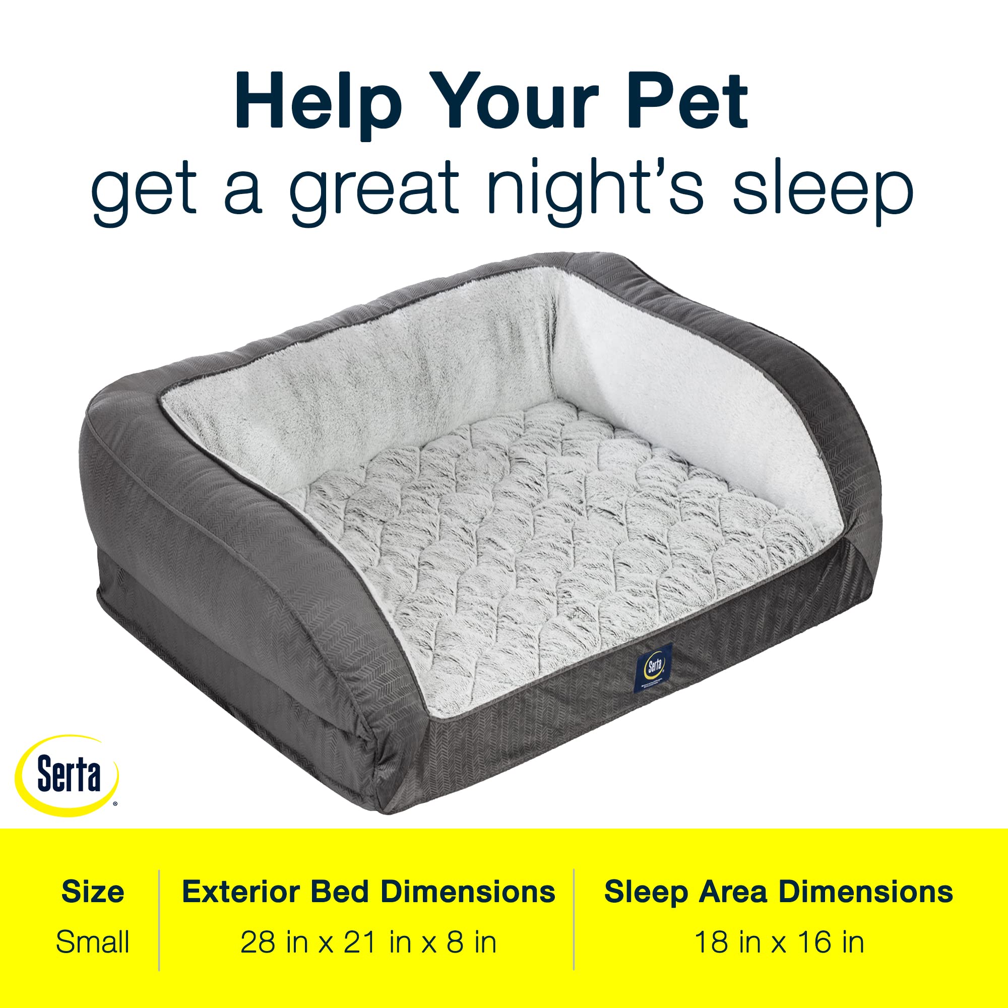 Serta Orthopedic Quilted Couch Dog Bed For Pets - Slate Gray (Small)