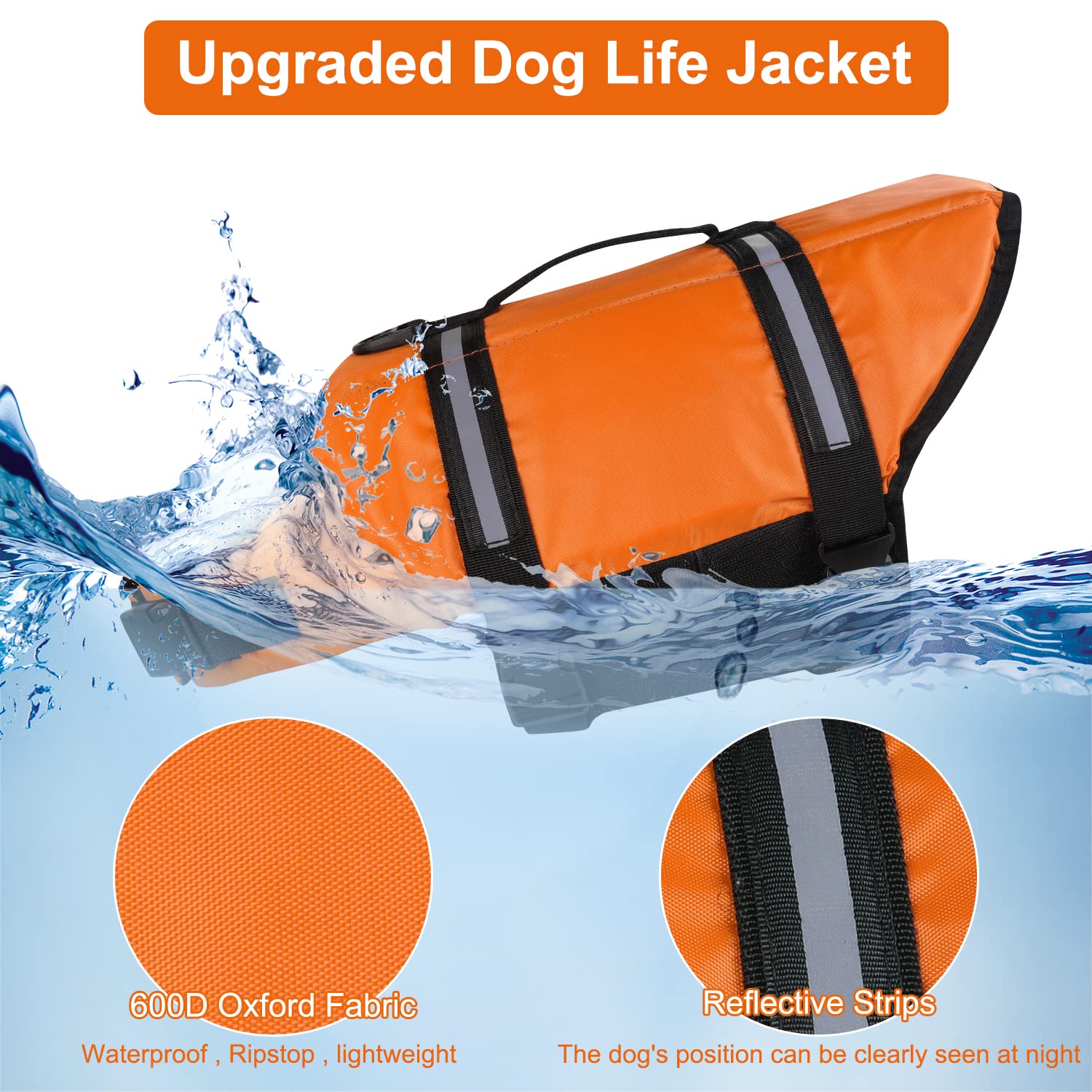 Haocoo Dog Life Jacket Vest Saver Safety Swimsuit Preserver With Reflective Stripes/Adjustable Belt Dogs?Orange,S