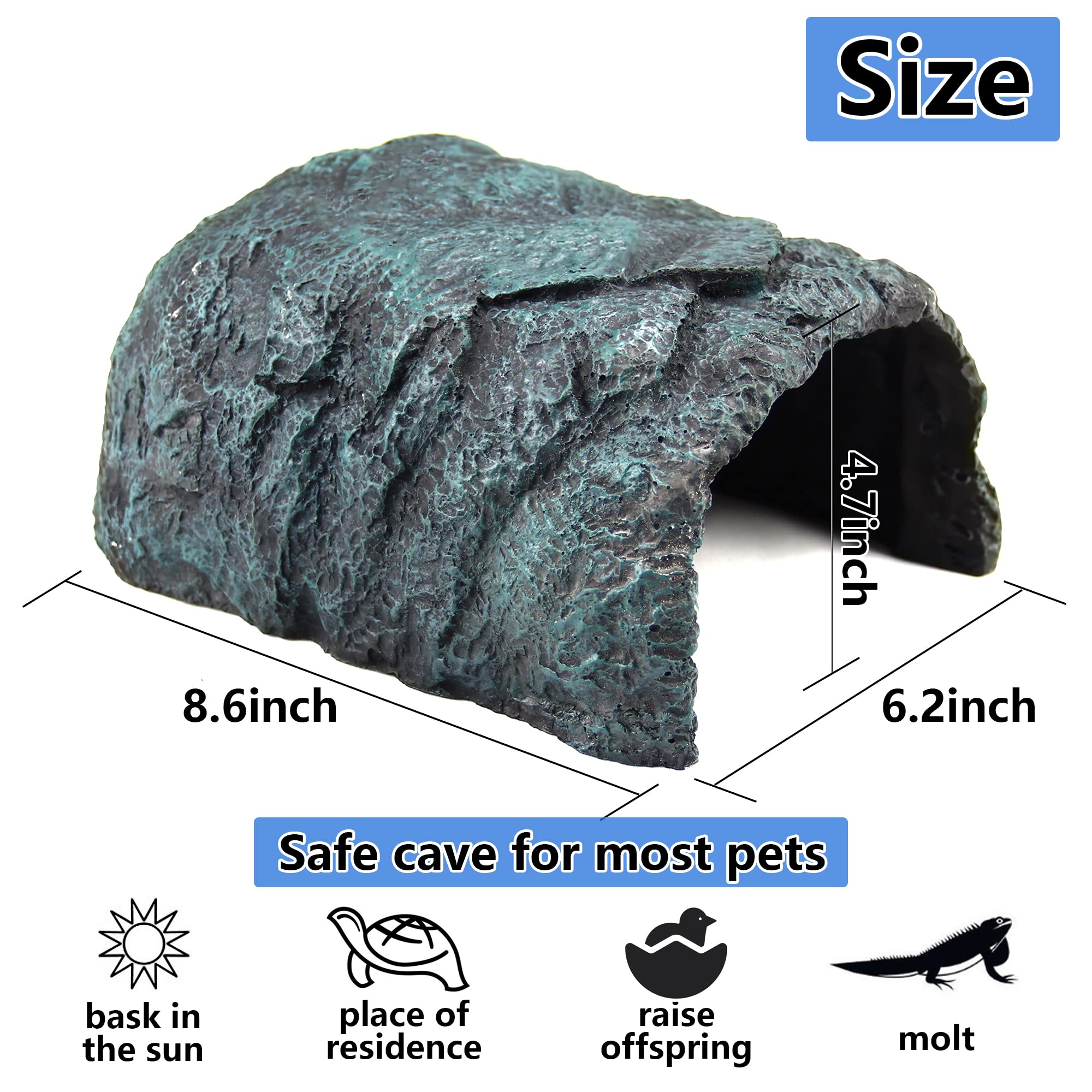Reptile Rock Hide Cave Natural Hideout For Reptiles/Small Lizards/Turtles/Fish/Amphibians/Bearded Dragon Tank Accessories