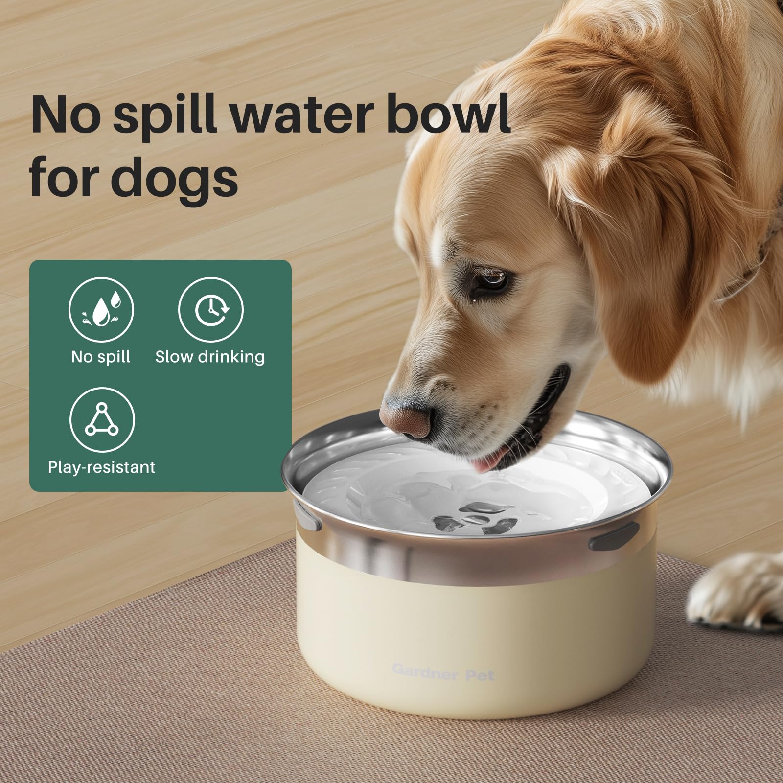 Gardner Pet Dog Bowls 1 Gallon (3.85L) Stainless Steel No Spill Water Bowl, Slow Water Feeder Metal Dog Bowls, Spill Proof Water