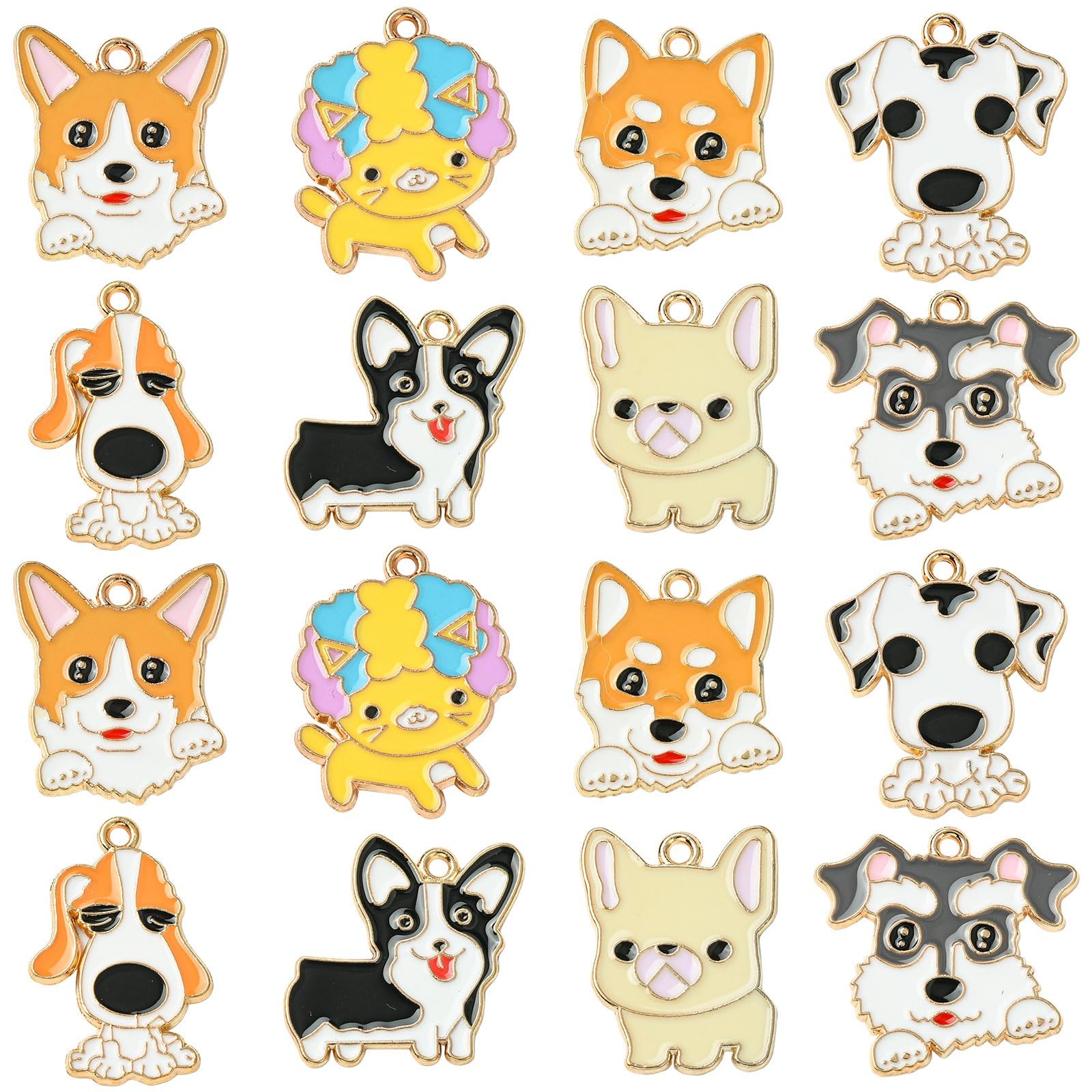 Danlingjewelry 16Pcs 8 Styles Enamel Dog Charms Cute Dog Head Charms Animal Pet Puppy Pendants For Diy Necklace Jewelry Making