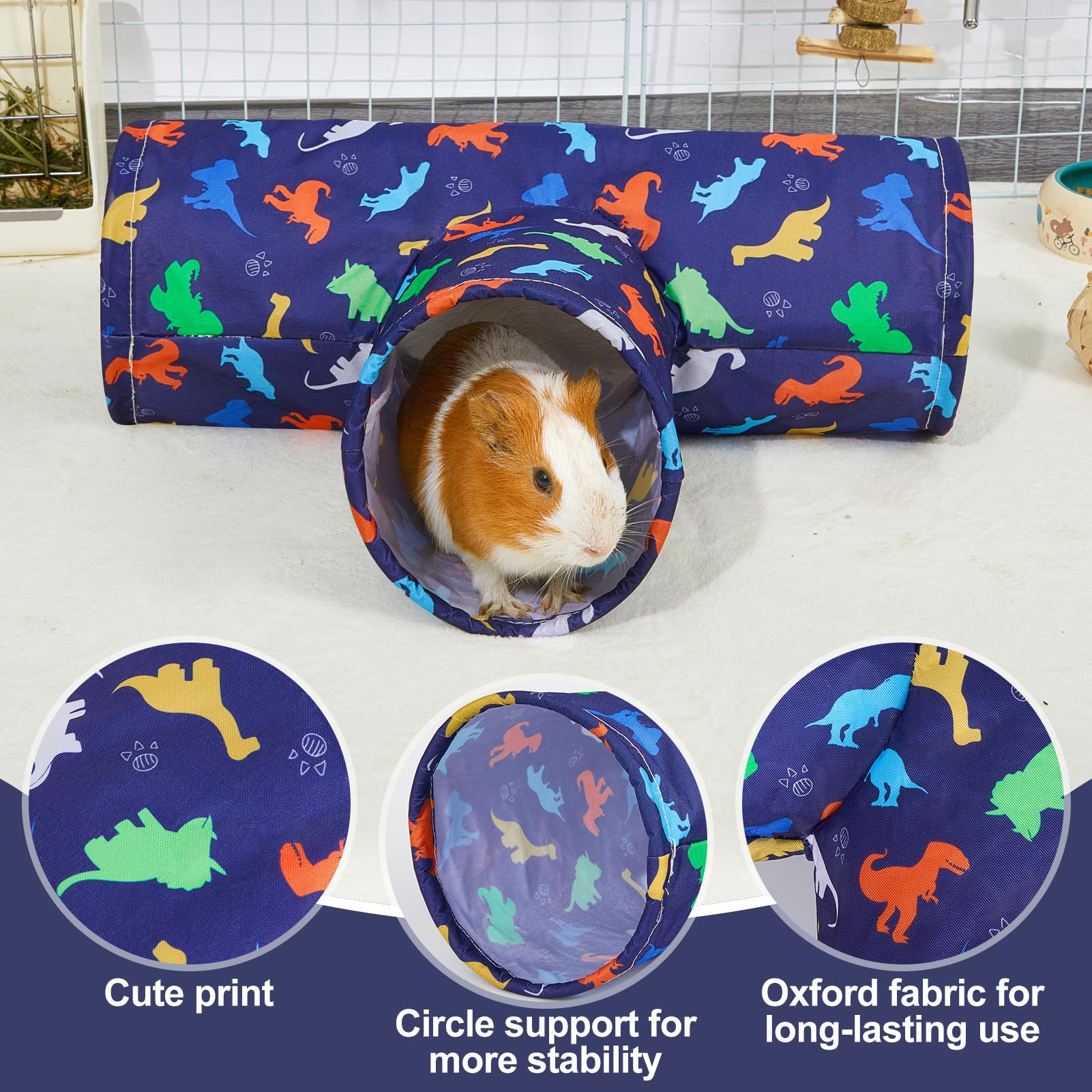 Bienbee Guinea Pig Tunnel, 3 Way Washable Guinea Pig Hideout,Foldable Rabbit Tunnel Guinea Pigs Toys For Bunny Hamster Chinchill