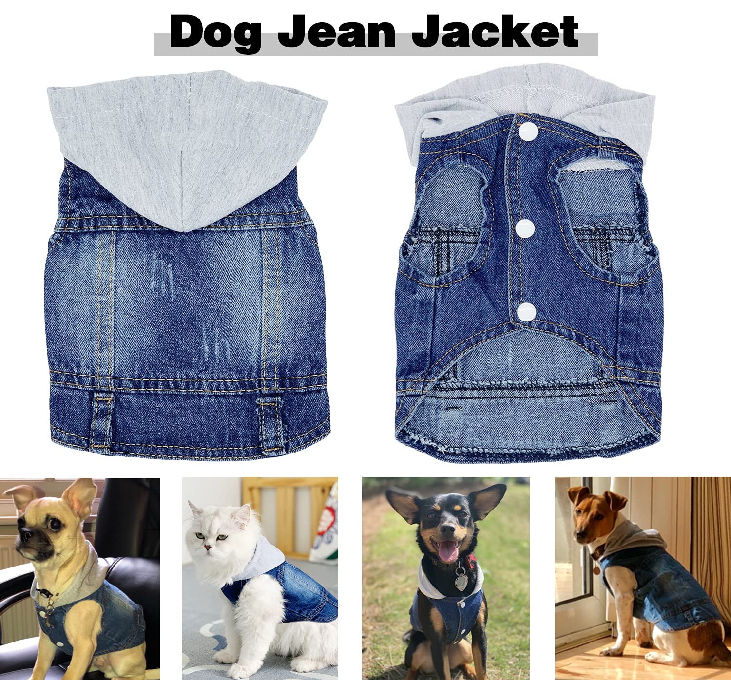 Pet Clothes Dog Jeans Jacket Cool Blue Denim Hoodie Coat, Puppy Clothing Shirt Costume, Doggy Vintage Lapel Vest, Dog Classic T-