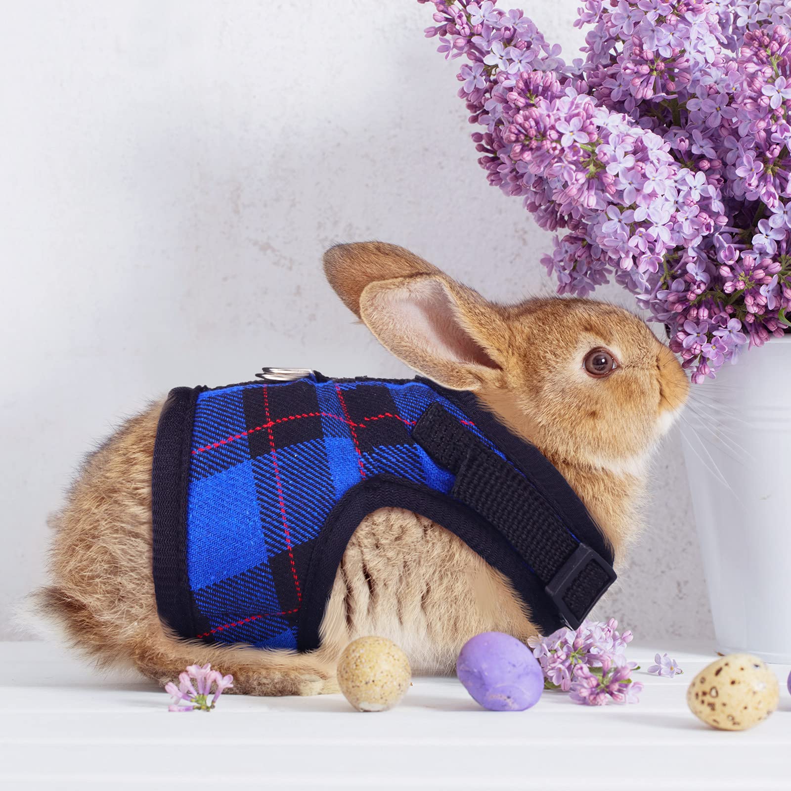 2 Pieces Guinea Pig Harness And Leash Plaid Hamster Harness With Safety Bell Adjustable Ferret Harness And Leash Set No Pulling