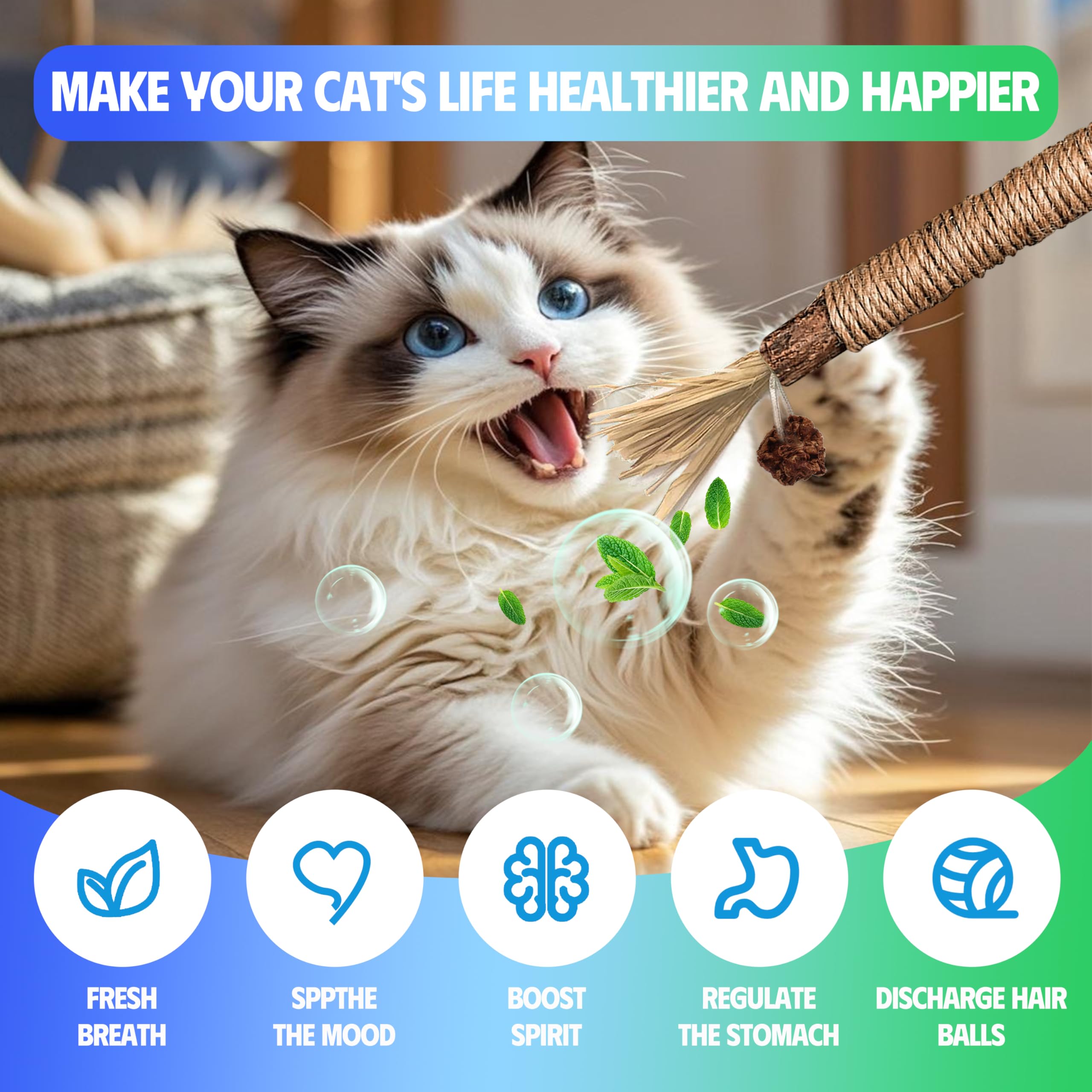 Gbsyu Cat Toys Chew Rope & Silvervine Sticks For Bored Indoor Adult Cats, 4Pcs Interactive Catnip Toys For Cats With Refillable
