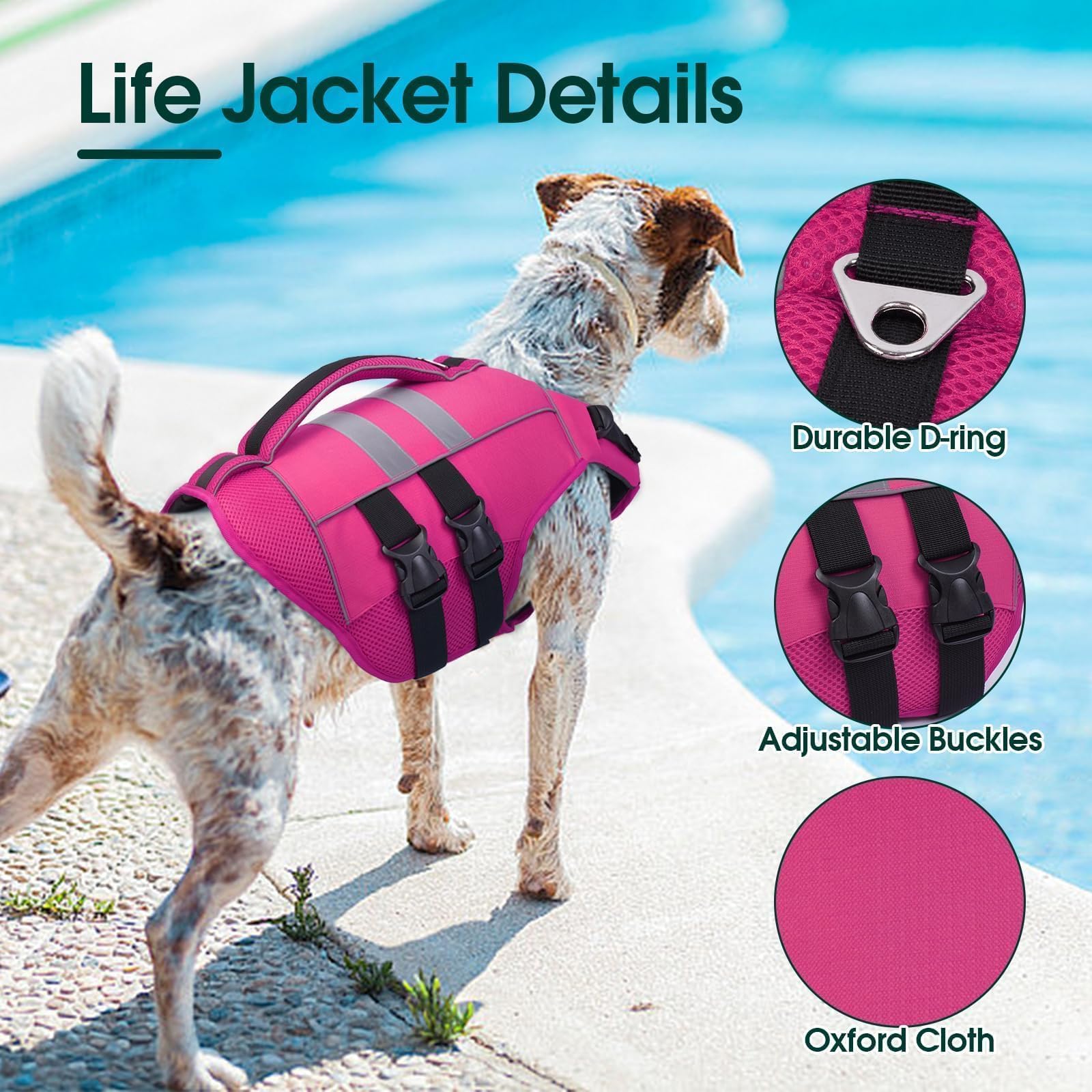 Kuoser Dog Life Jacket Large, High Flotation Dog Life Vest For Swimming Boating, Reflective Dog Swimming Vest Pet Life Preserver