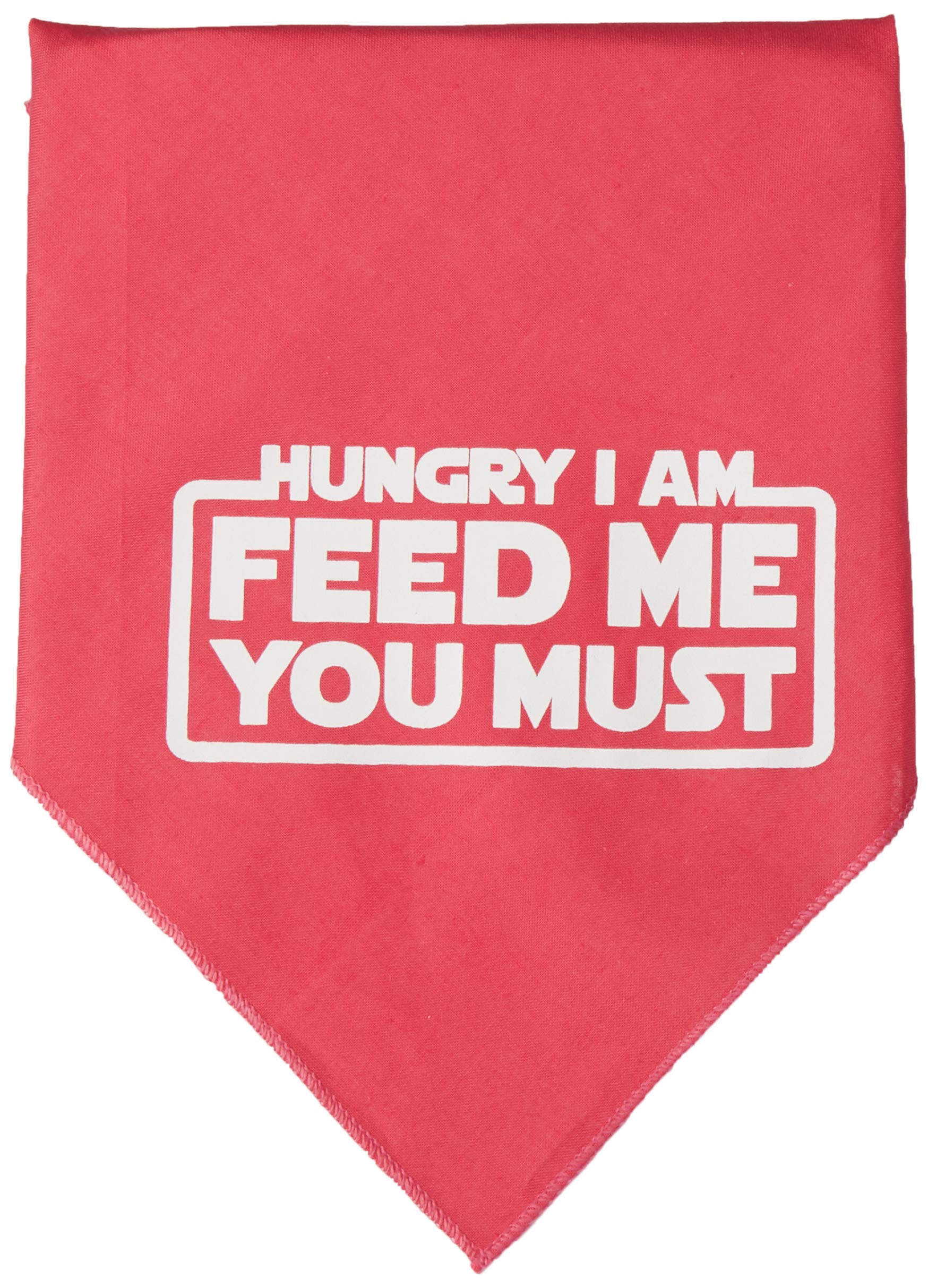 Pet and Dog Bandana Screen Printed, &quot;Hungry I Am, Feed Me You Must&quot; Bright Pink Large