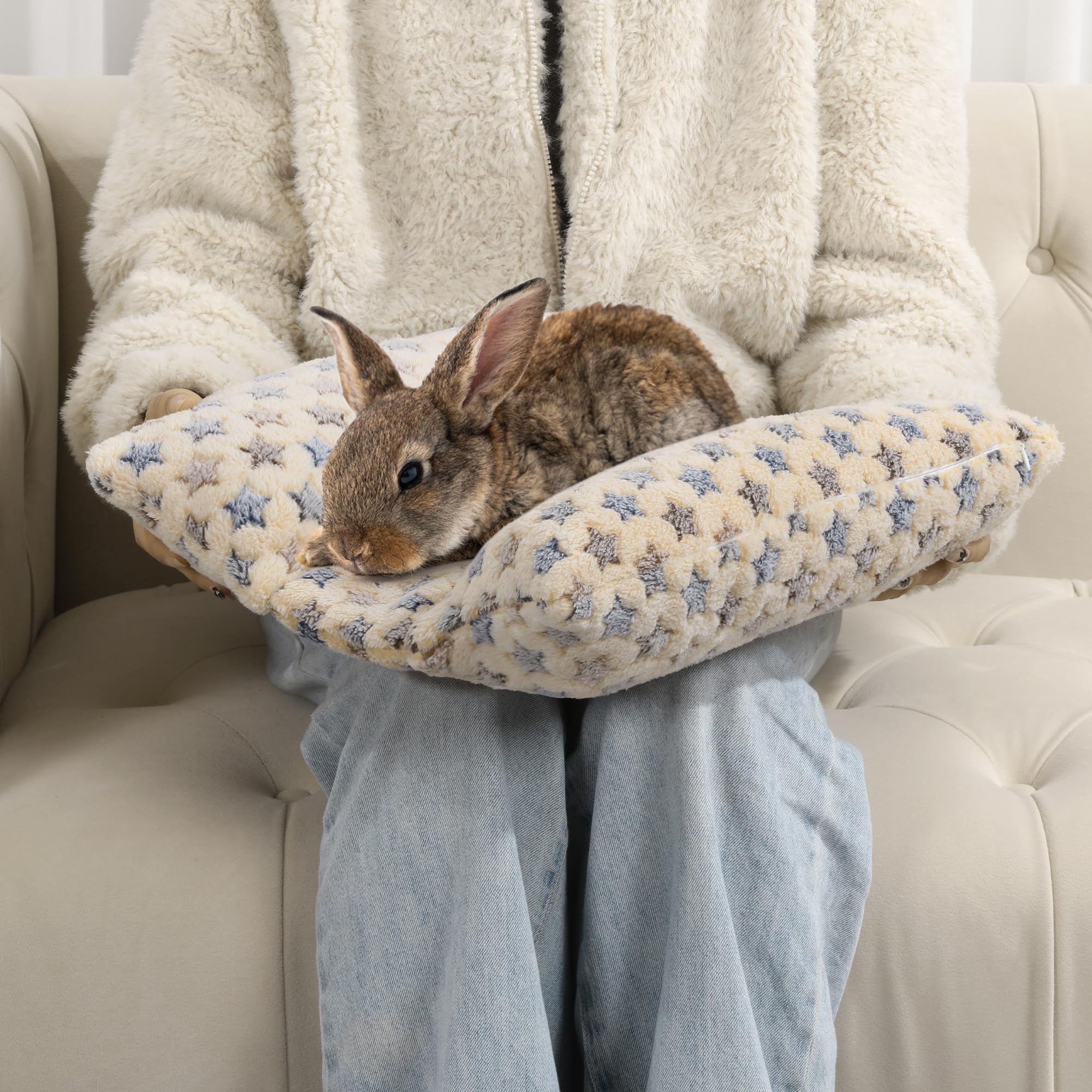 Hombys 5'' Thickened Bunny Bed, Cuddle Rabbit Bed Soft Plush Cuddle Cushion With Lounger Pillow, Warp Design For Indoor Small An