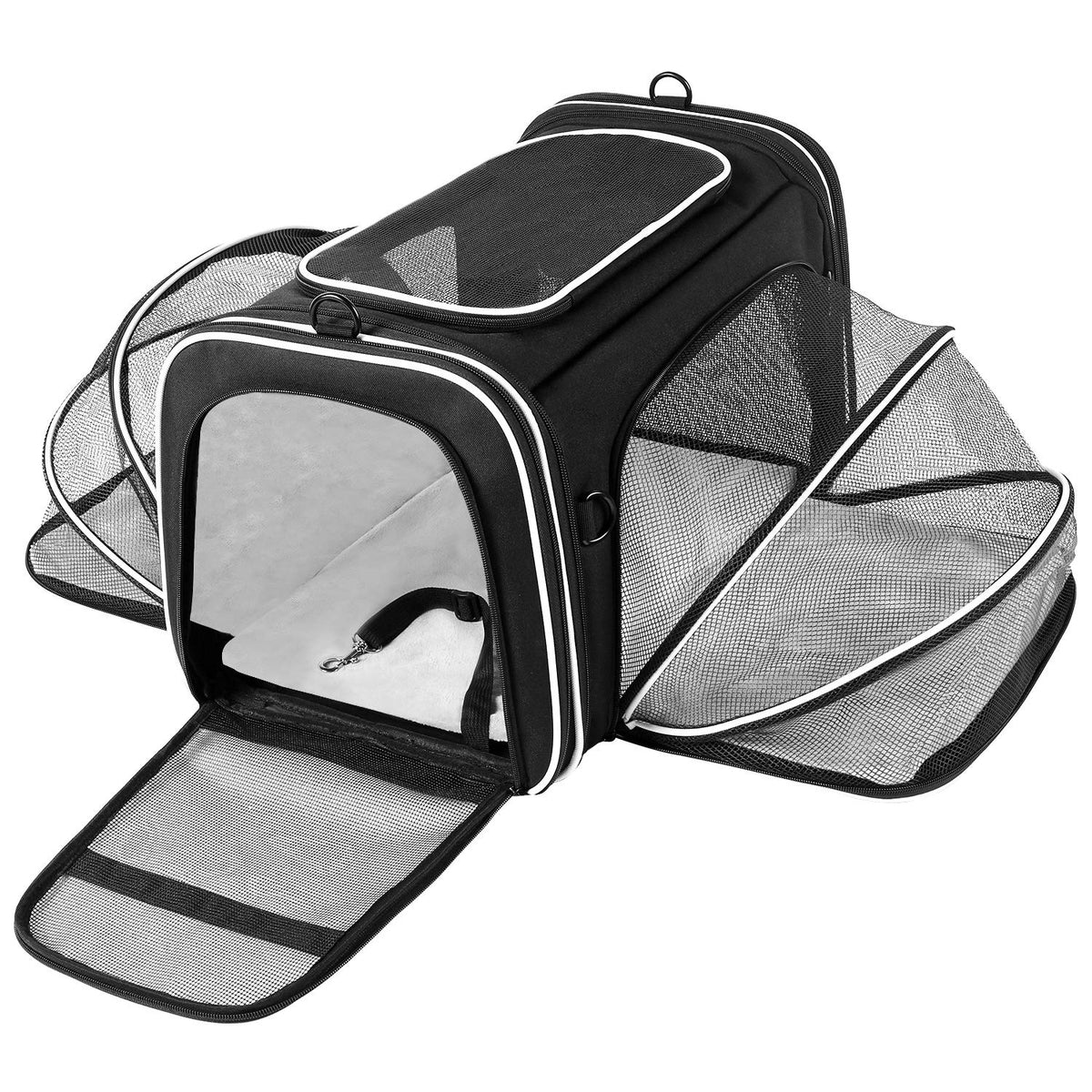 Maskeyon Airline Approved Expandable Pet Carrier With Mesh Pockets, Shoulder Strap, Washable Pads - For 2 Cats, Kittens, Puppies, Dogs