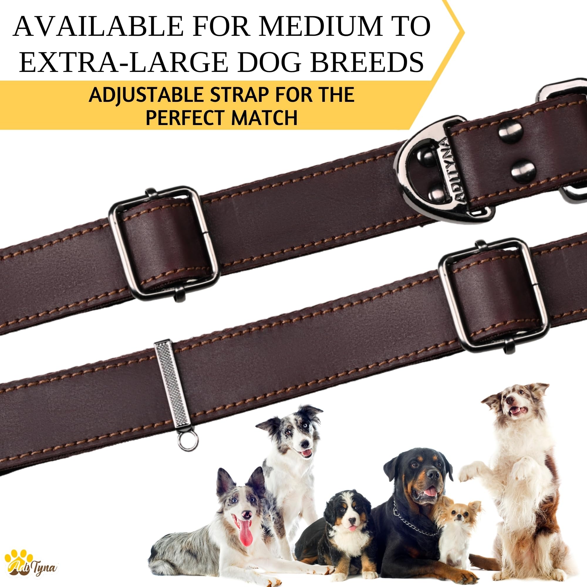 ADITYNA Leather Dog Collar with Metal Buckle - Heavy-Duty, Adjustable for Large & Extra Large Dogs - Walking & Training (Brown,