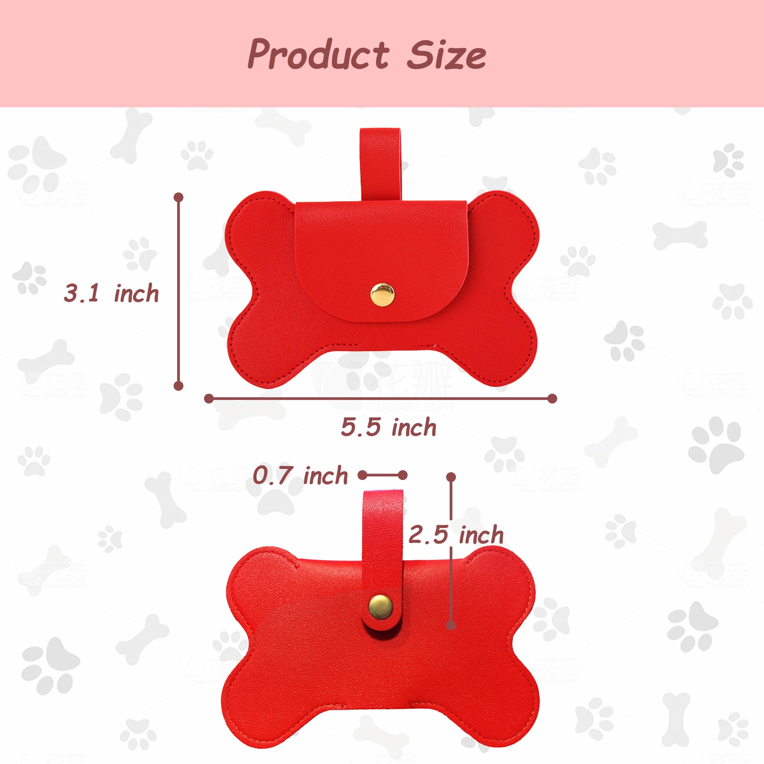 Teumessian Bone-Shaped Dog Poop Bag Holder, Poop Bag Holders For Leashes, Poop Bag Dispenser,Red