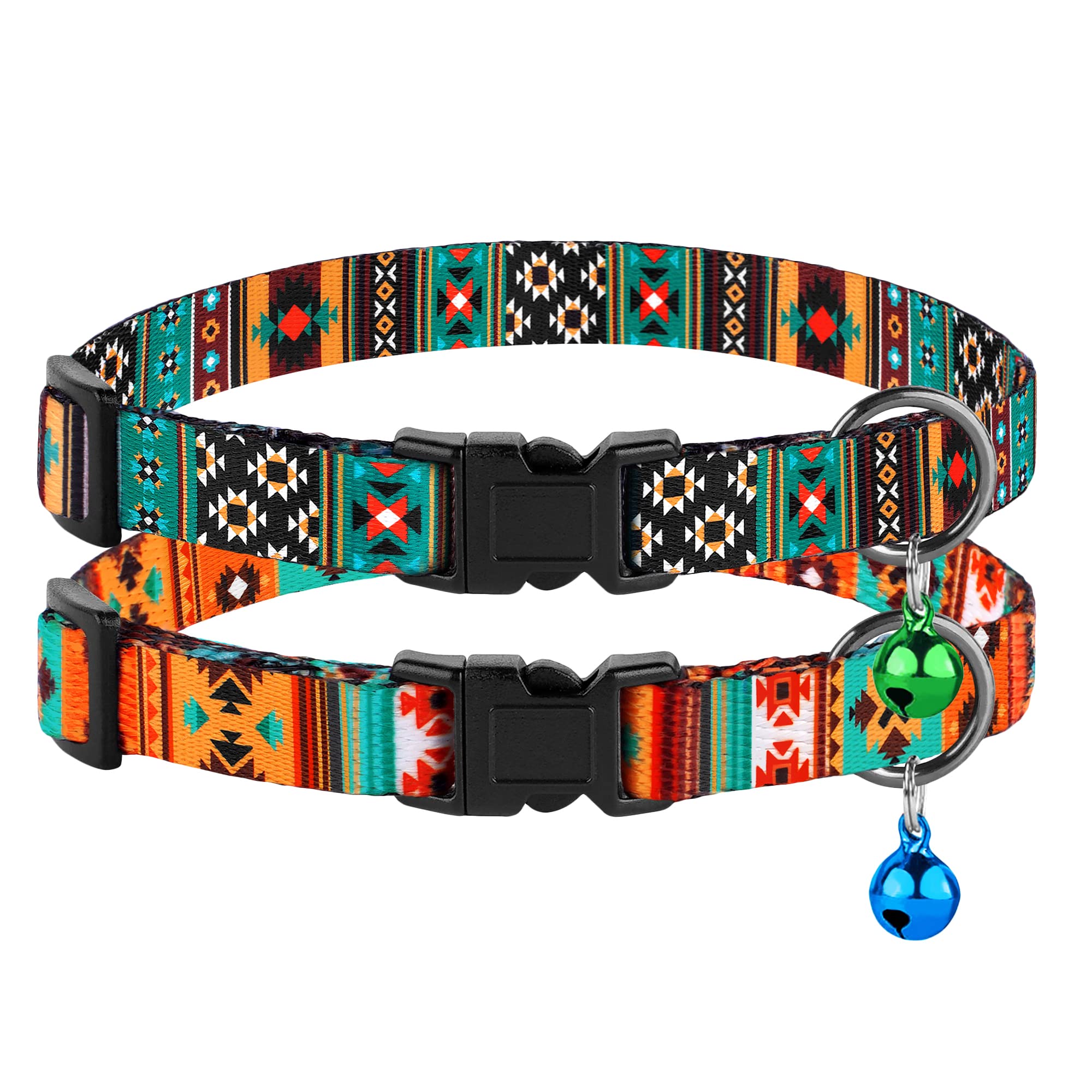Cat Collar Breakaway 2Pcs Adjustable Pattern Tribal Aztec Southwest Safety Pet Collars For Cats Kitten (Tribal + Southwest)