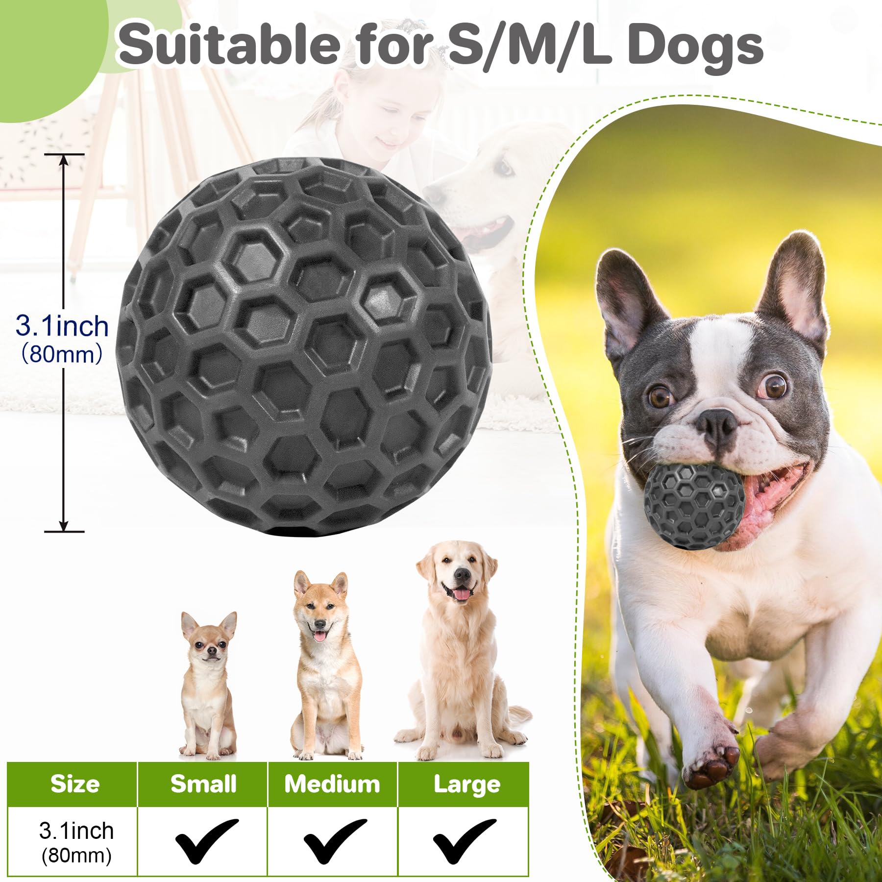 DISSKNIC Indestructible Squeaky Dog Balls, Dog Toys for Aggressive Chewers Large Breed for Relieving Anxiety, Tough Dog Chew Toy