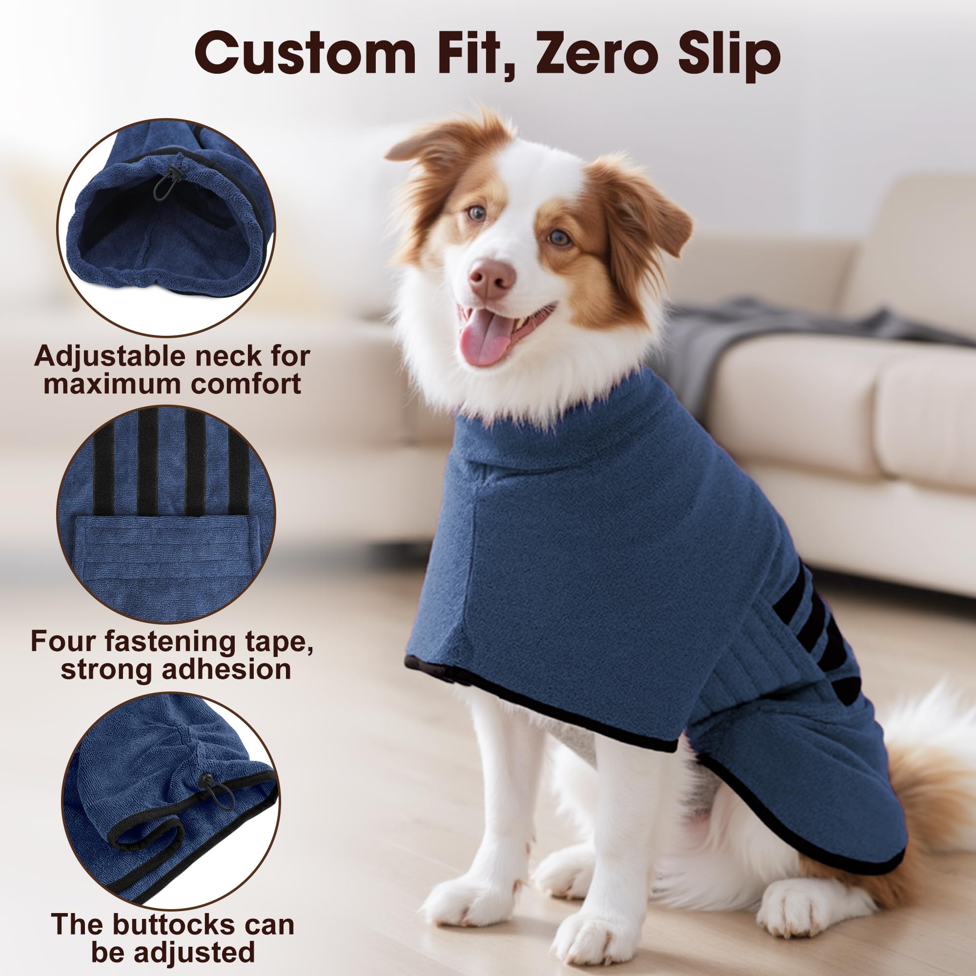 Hezzluv Microfibre Dog Bathrobe Towel Wrap Super Absorbent Dog Drying Coat Bath Robe For Puppy, Medium & Large Dogs, Fast Drying