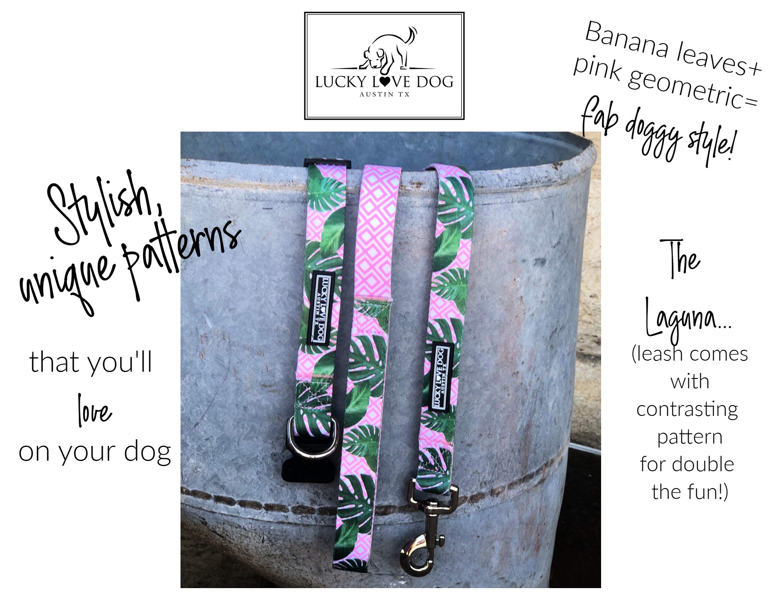 Lucky Love Dog, Tropical Dog Collar For Female Male Dogs, Comfortable & Soft, Vivid Pink Dog Collar - (Small, Laguna Collar)