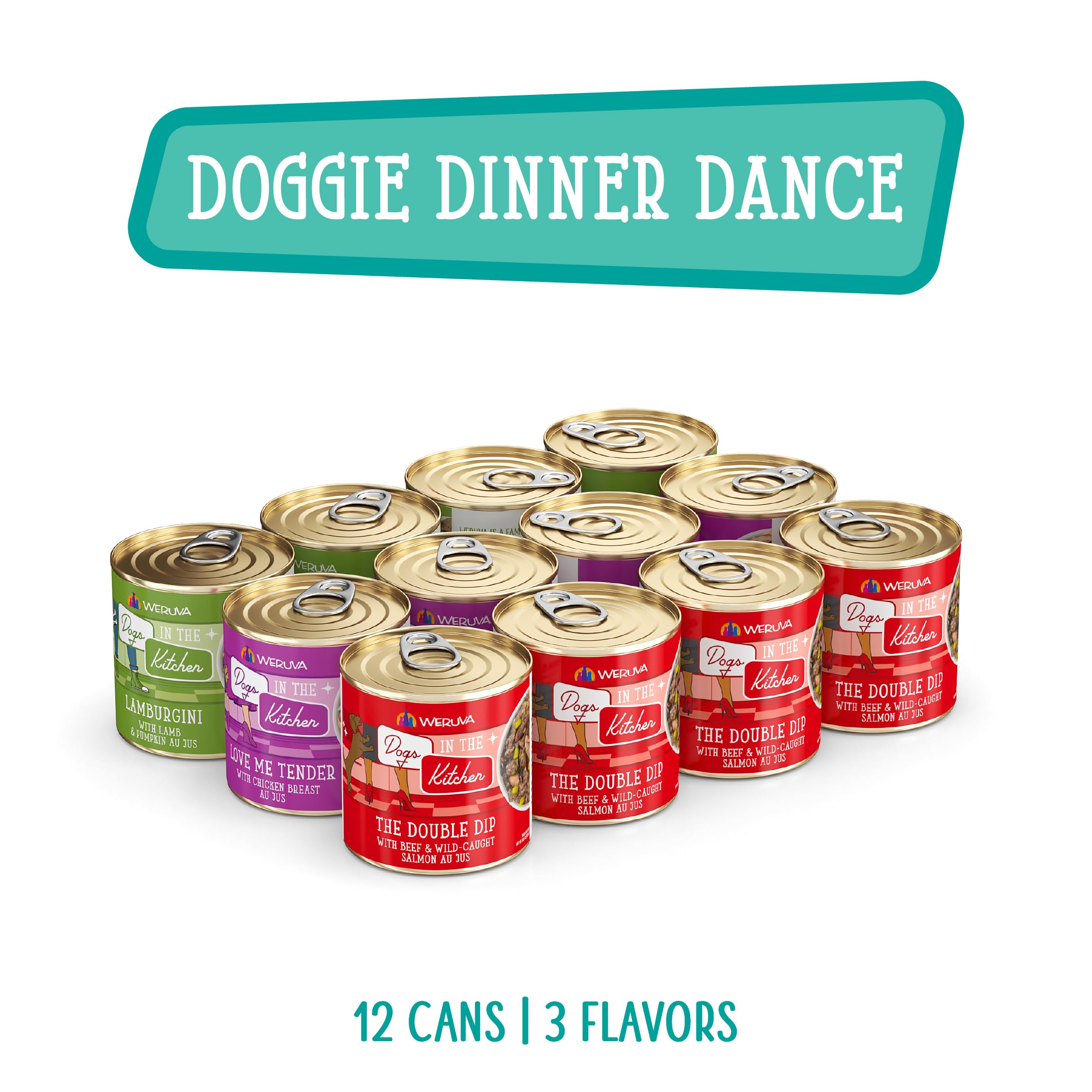 Weruva Dogs in The Kitchen, Variety Pack, Doggie Dinner Dance!, Wet Dog Food, 10oz Cans (Pack of 12)