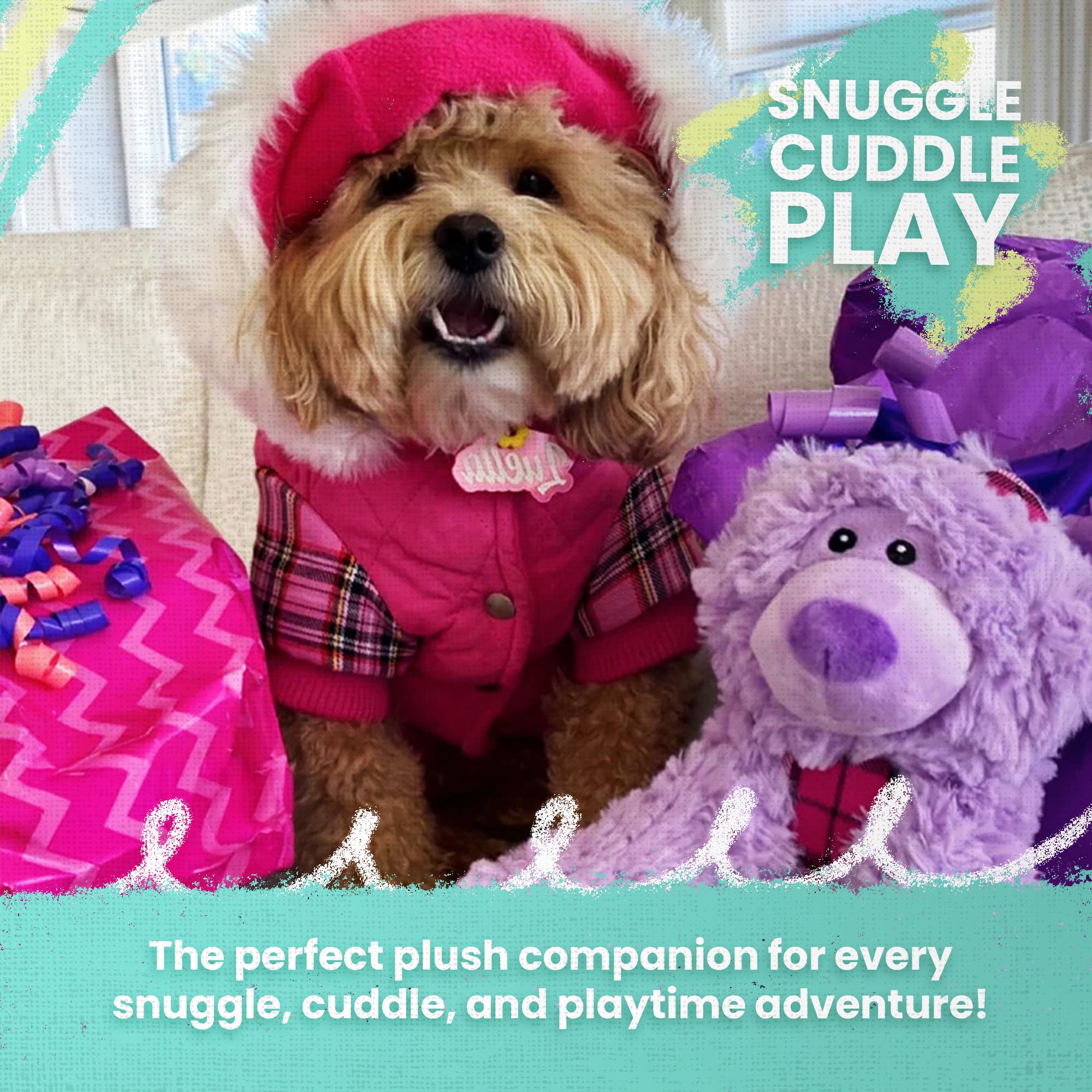 Snugarooz Bella The Bear Plush Dog Toy - Purple - Soft & Durable Squeaky Toy For Chewers - Eco-Friendly Materials - Perfect For Puppies & Small Dogs