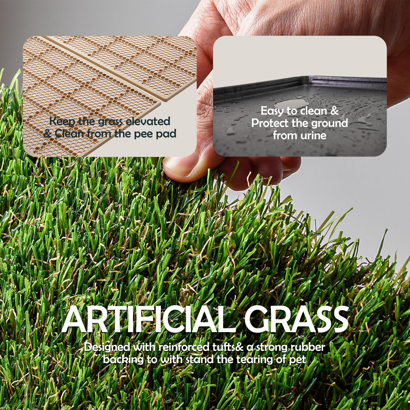 MEEXPAWS Extra Large Dog Grass Pee Pads with Tray - 45×34 in, Green, Rapid Drainage, 2 Replacement Pads for Indoor Litter Box