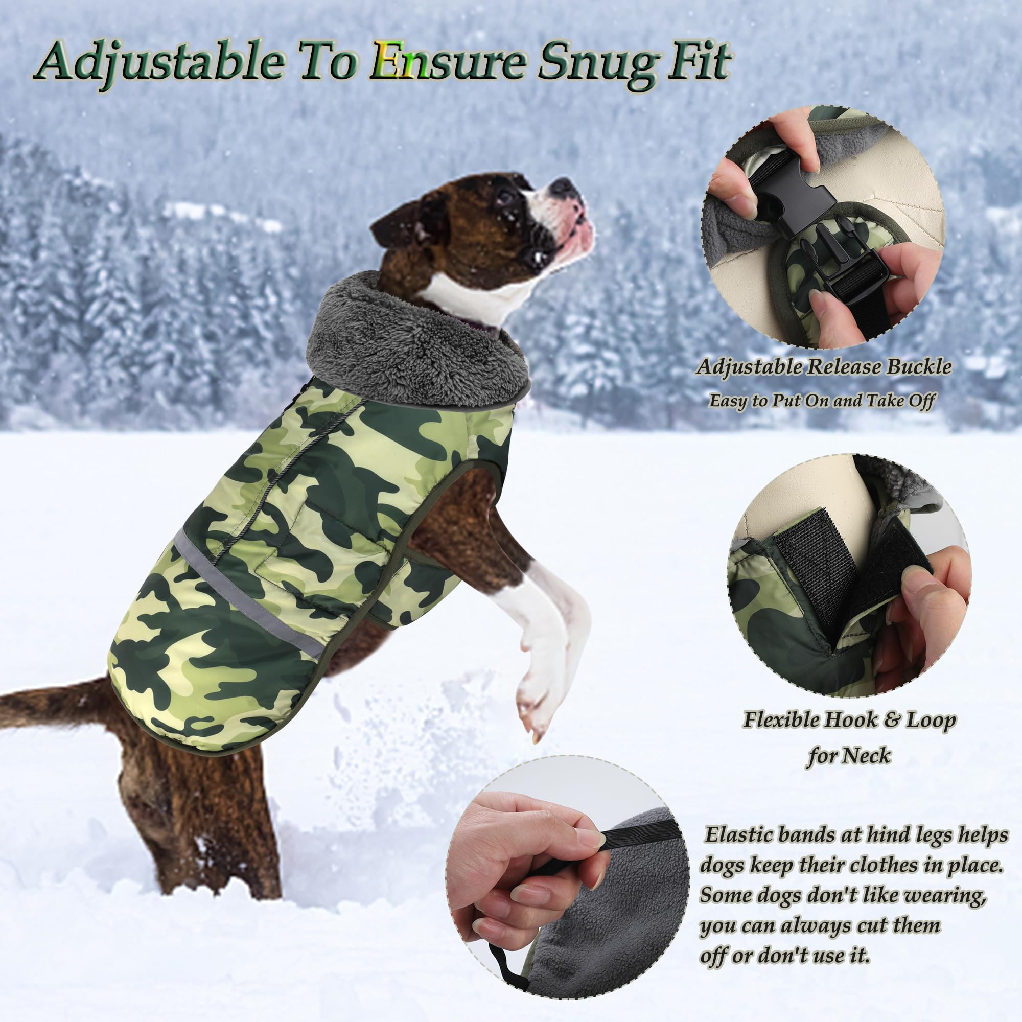 Dogcheer Warm Dog Coat - Waterproof, Reflective, Adjustable Winter Jacket With Buckle - Christmas Snow Jacket - Cozy Cold Weathe