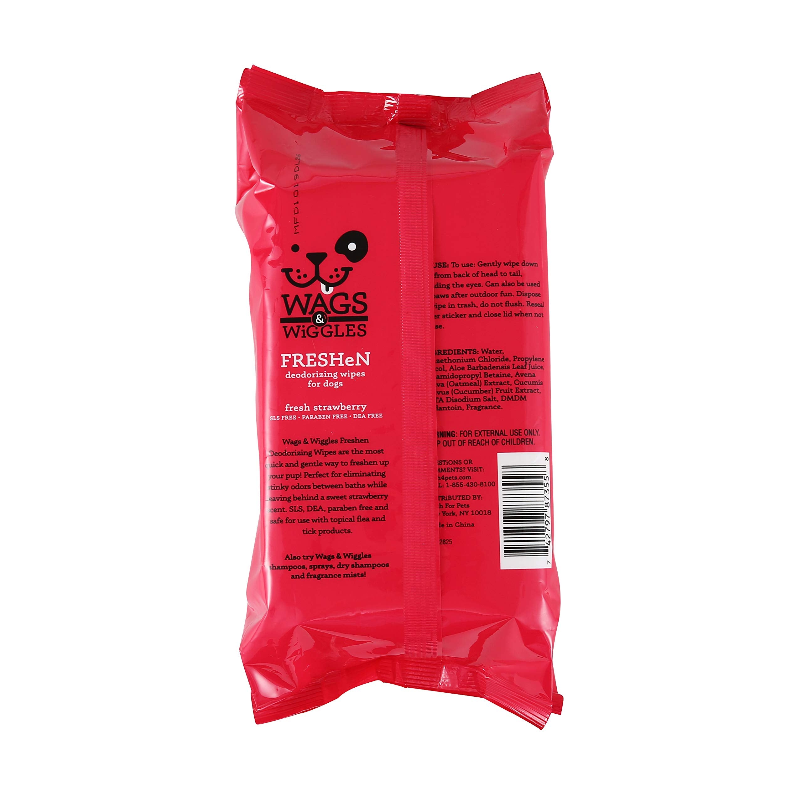 Wags & Wiggles Freshen Deodorizing Wipes For Dogs Eliminate Odors From Your Dog'S Coat Fresh Strawberries Easy And Convenient Wa