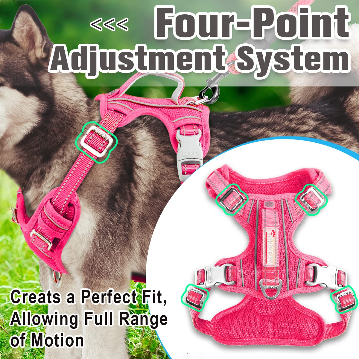 Barkbay No Pull Dog Harness Front Clip Heavy Duty Reflective Easy Control Handle For Large Dog Walking With Id Tag Pocket(Pink,L