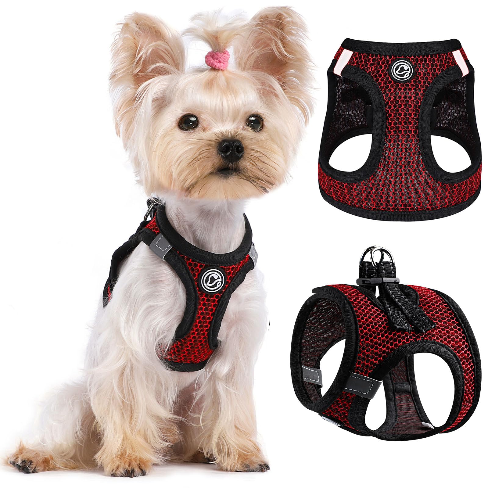 No Pull Small Dog Harness For Under 22 Lbs Dogs, Step In Air Mesh Puppy Reflective Lightweight Dogs Cats Vest (Red, Large