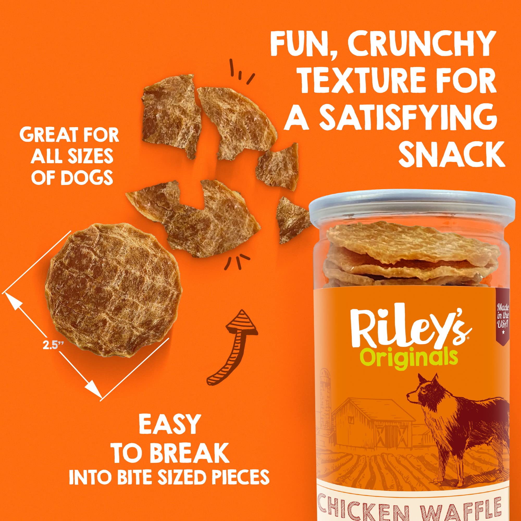 Rileys Waffles Chicken Chips for Dogs - USA Sourced Chicken Dog Treats Single Ingredient Healthy Dog Treats - Dehydrated Chicke
