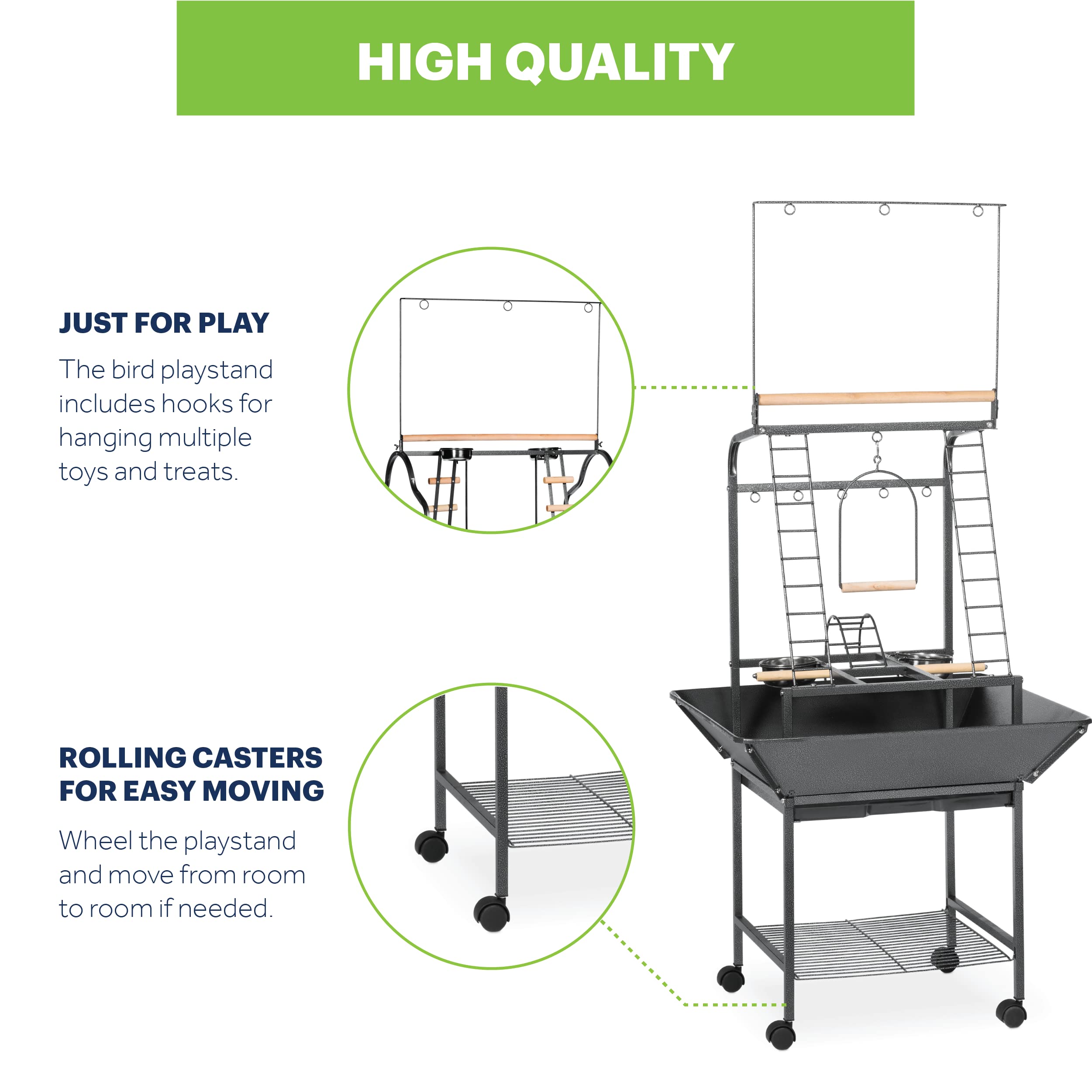 Prevue Pet Products Small Parrot Playstand with Wheels, Bird Stand Activity Play Center with Perches and Ladders, Indoor Outdoor