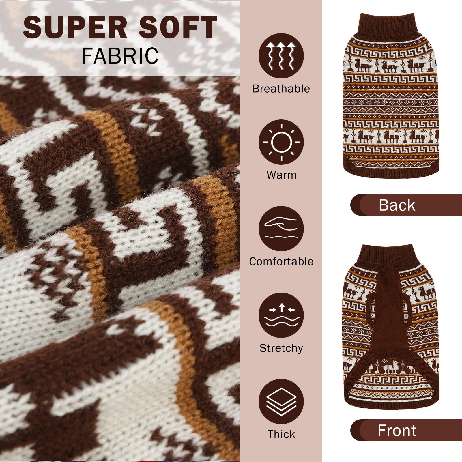 Scenereal Girls And Boys Winter Dog Sweater, Turtleneck Pullover - Xs Khaki-Reindeer, Christmas Outfit For Dachshund, Yorkie, Ch