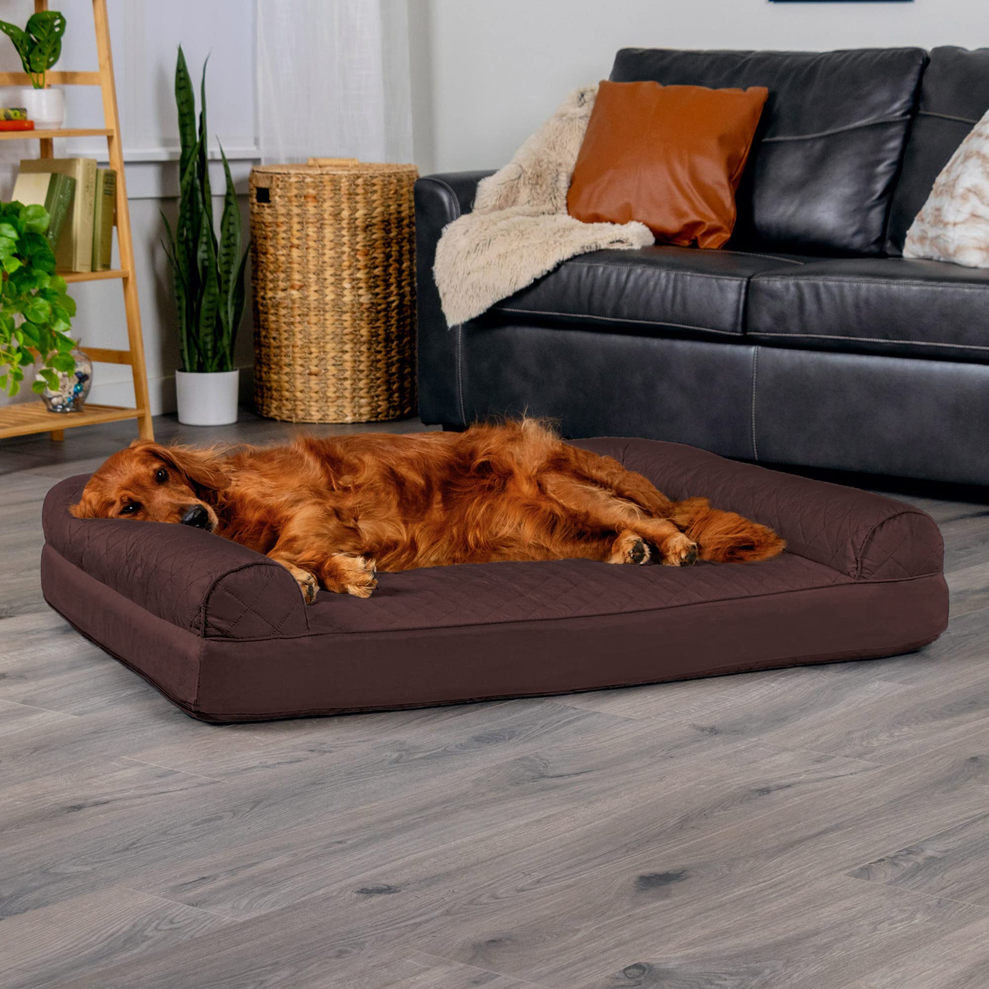 Furhaven Orthopedic Dog Bed For Large Dogs W/ Removable Bolsters & Washable Cover, For Dogs Up To 95 Lbs - Quilted Sofa - Coffee, Jumbo/Xl