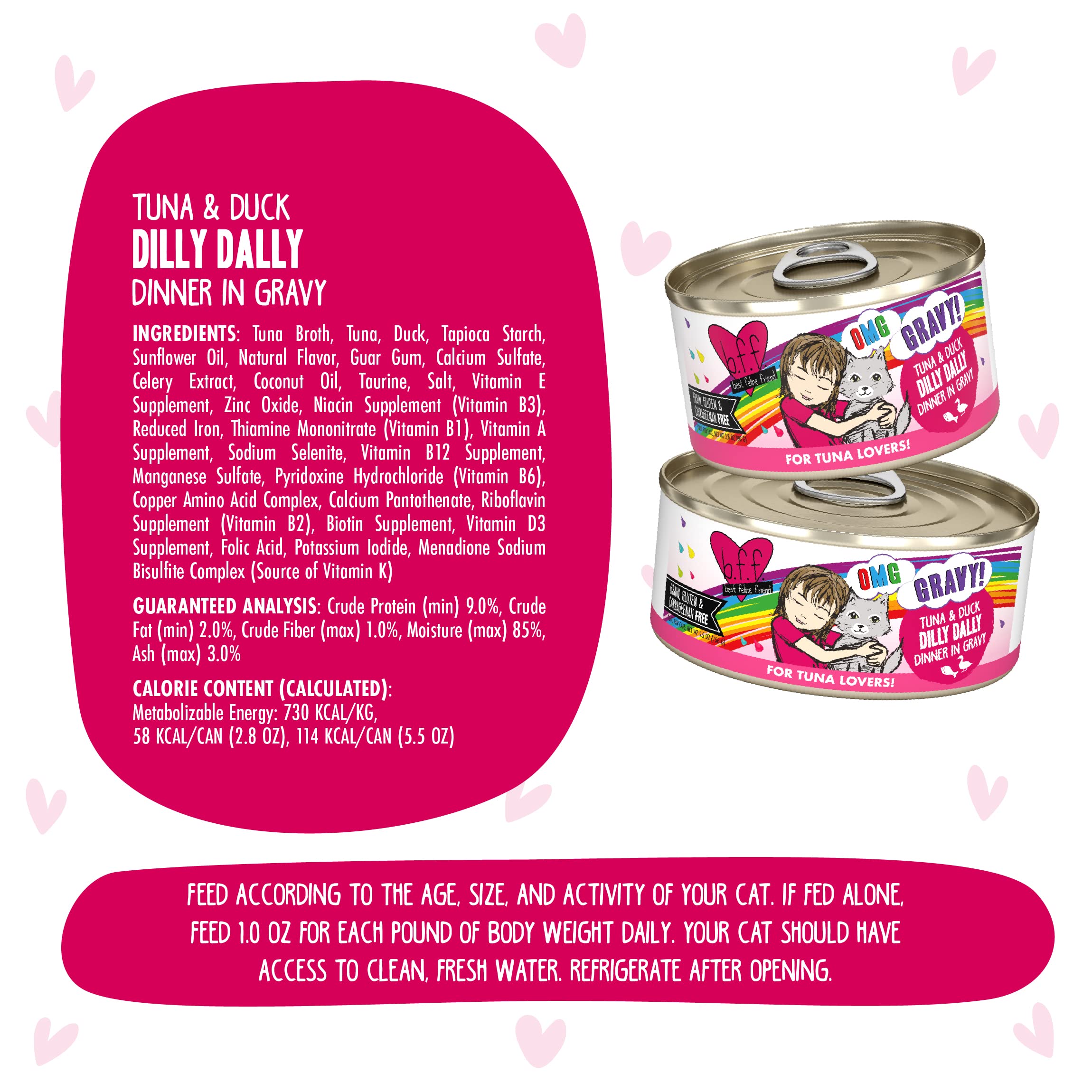 B.F.F. OMG - Best Feline Friend Oh My Gravy!, Tuna & Duck Dilly Dally with Tuna & Duck, 5.5oz Can (Pack of 8)