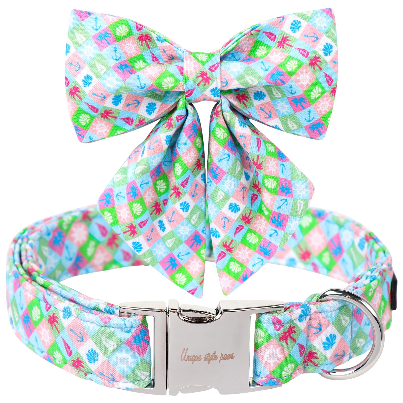 Unique Style Paws Cotton Dog Collar With Bowtie, Blue Summer Dog Collars For Party, Adjustable&Breathable Pets Collar For Small,