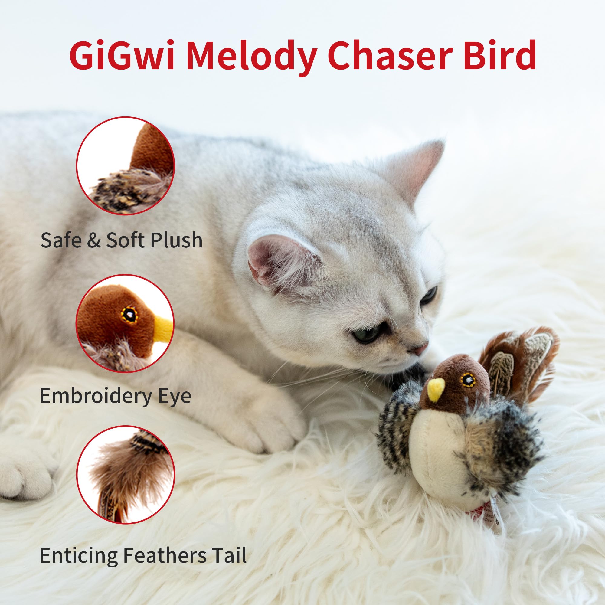 Petgeek Gigwi Bird Cat Toy Simulated Chirping Bird Cat Toy, Fake Bird Cat Toys For Indoor Cats, Melody Chaser Cat Toys With Hang