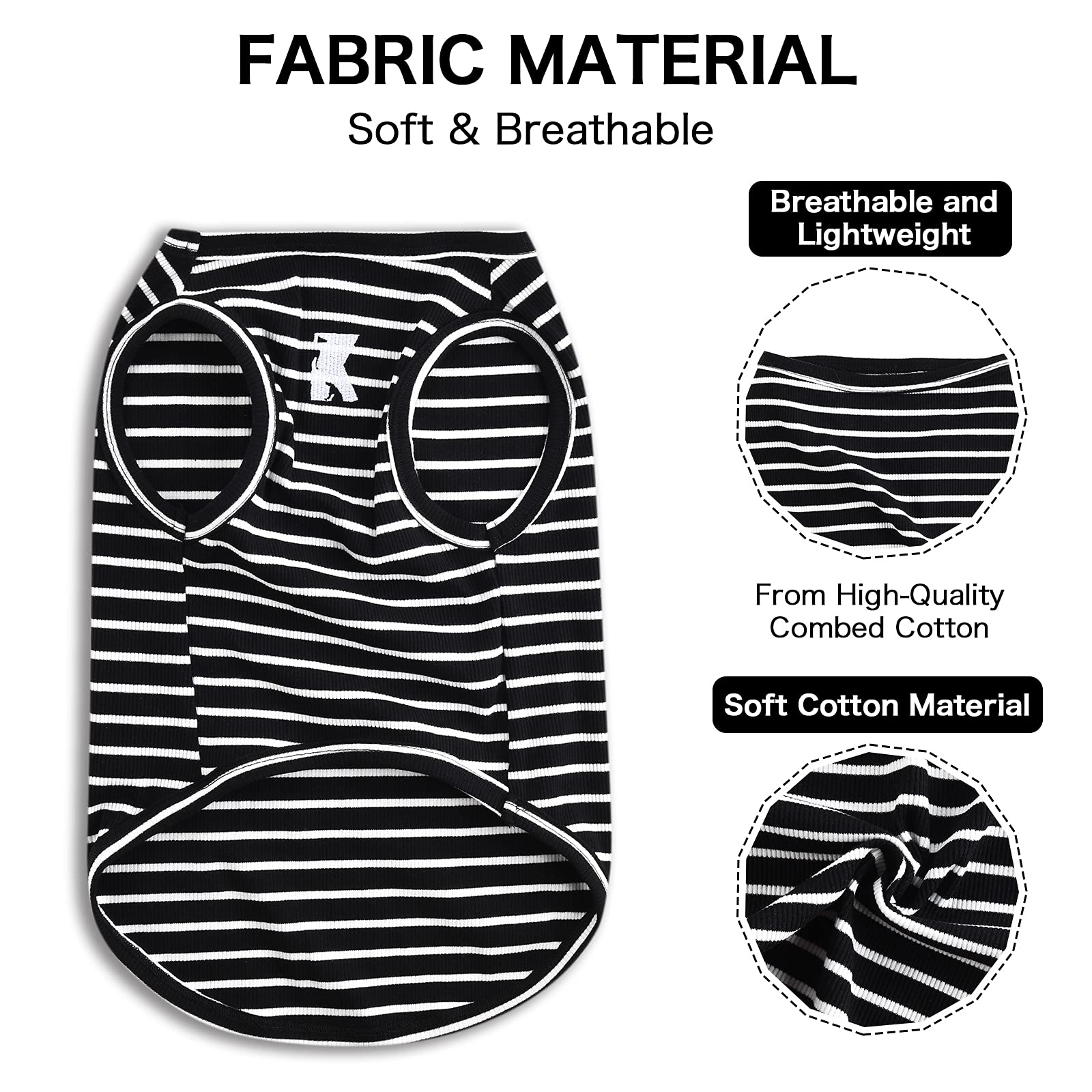 Koneseve Dog Shirt Vest Lightweight Stretchy Dog T-Shirts Soft Cool Sleeveless Stripe Vests Breathable Clothes For Puppy Kitty C