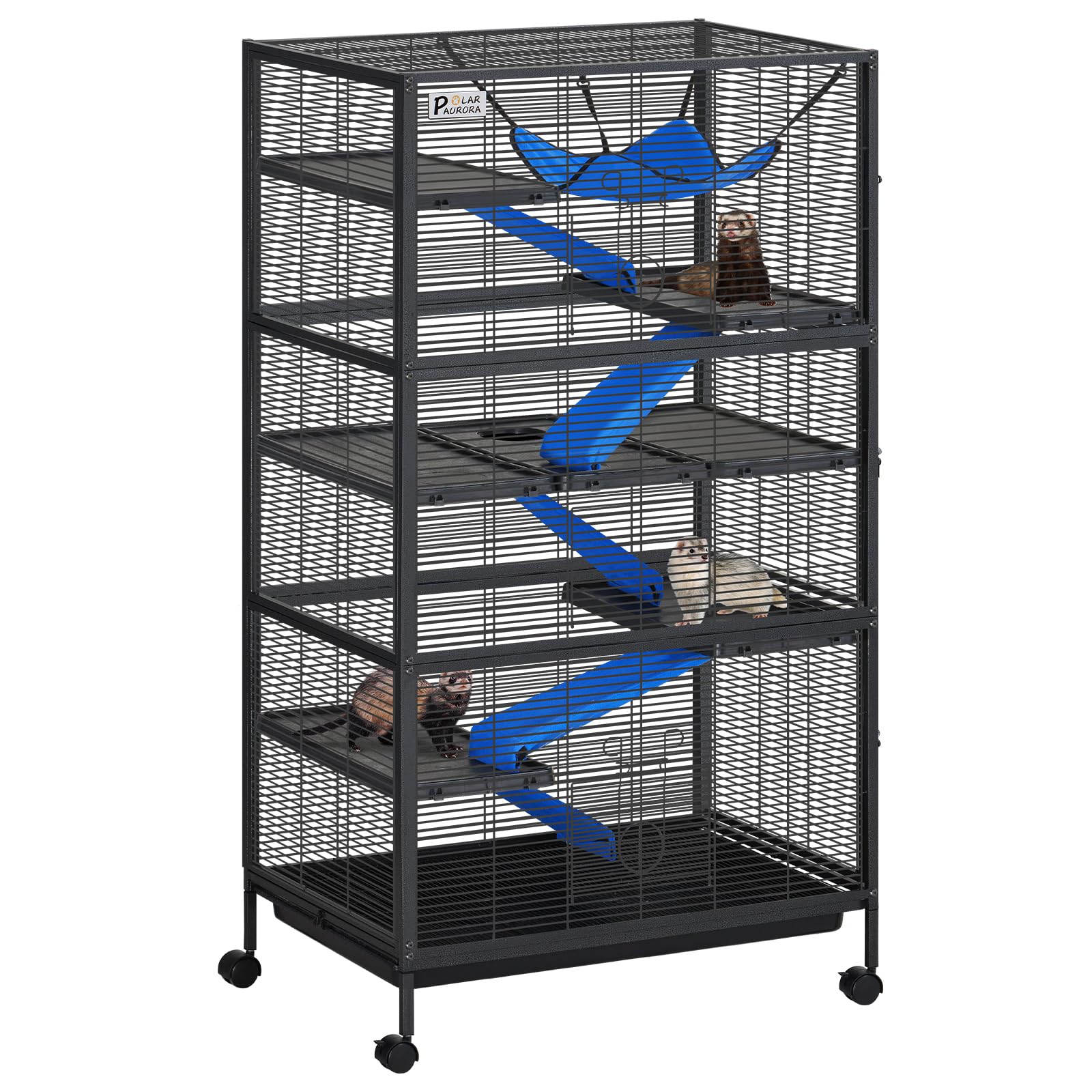 Polar Aurora Metal Small Animal Cage 6 Tiers Homes For Pets Removable Ferret Cage With Lockable Wheels, 59'' H Deluxe Chinchilla