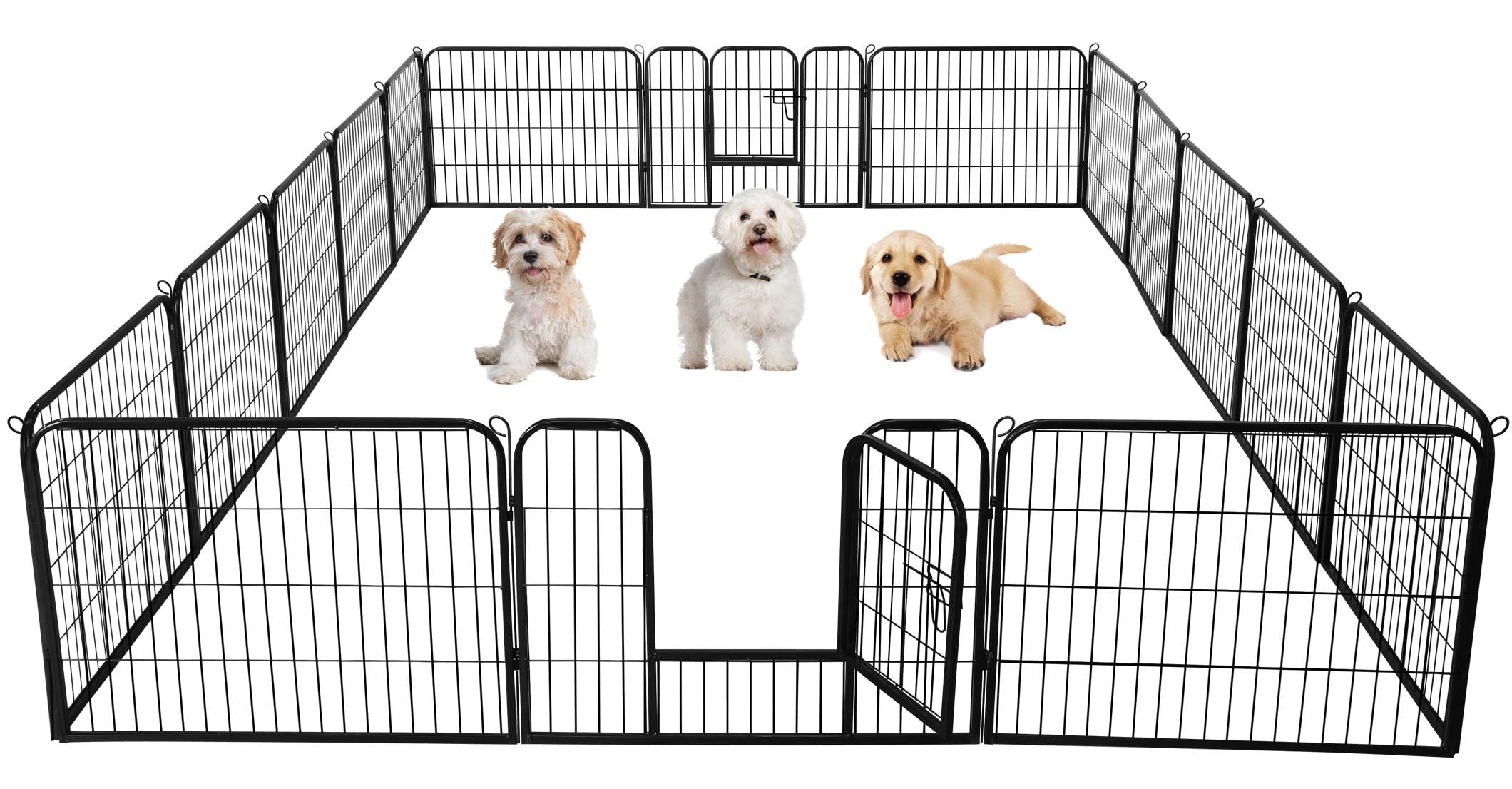 Topeakmart 24-Inch Foldable Dog Pen Metal Pet Playpen Puppy Cat Exercise Fence Barrier Playpen Kennel Outdoor Indoor Black 16 Pa