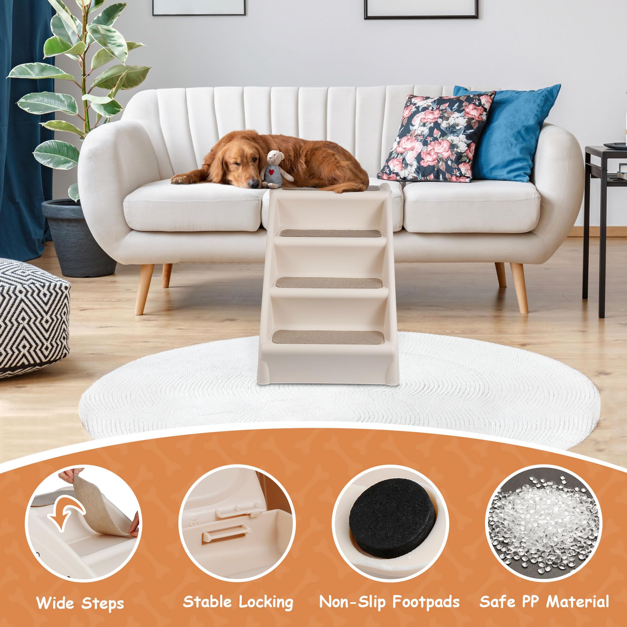Pet Dog Stairs Steps For High Bed For Small Dogs Washable Carpet Foldable Plastic