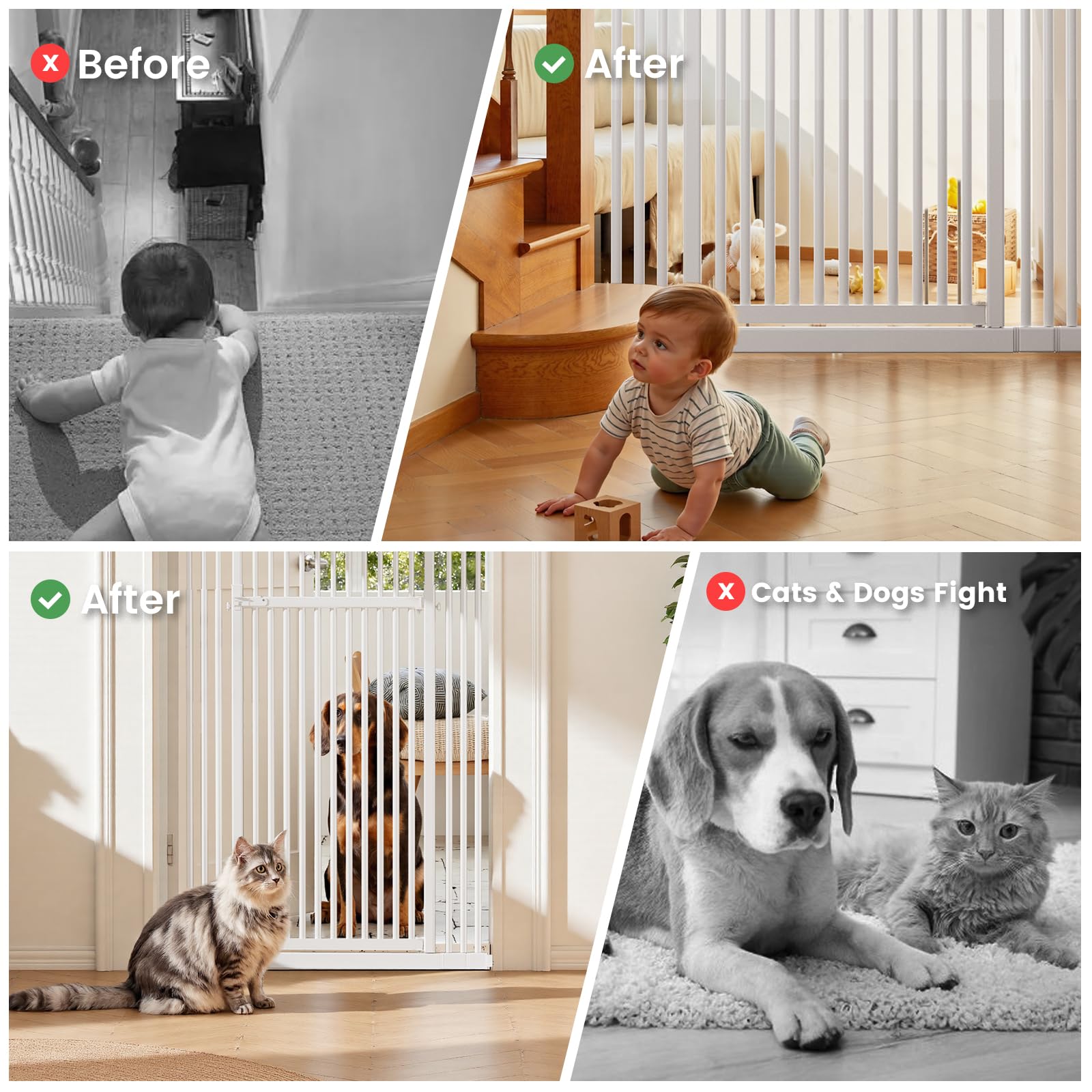 Gardner Pet 51-87 Extra Tall Cat Gate for Doorway, Wide Adjustable 27.56-37 Baby Gate Included 4 Extension Kits, Pressure Mounte