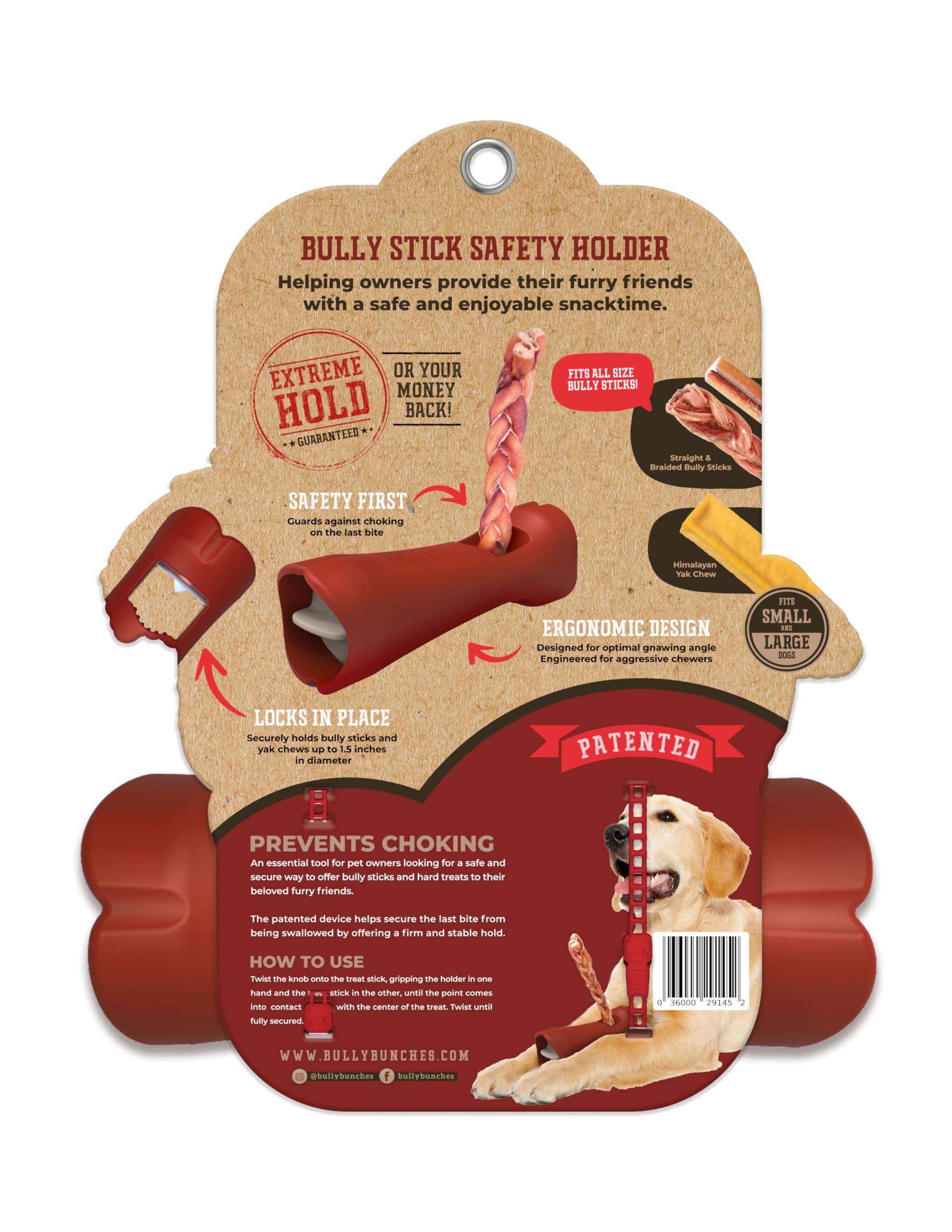 Bully Bunches Mega Hold Anti-Choking Bully Stick Safety Holder for Small, Medium and Large Dogs - Fits All Sized Bully Sticks &