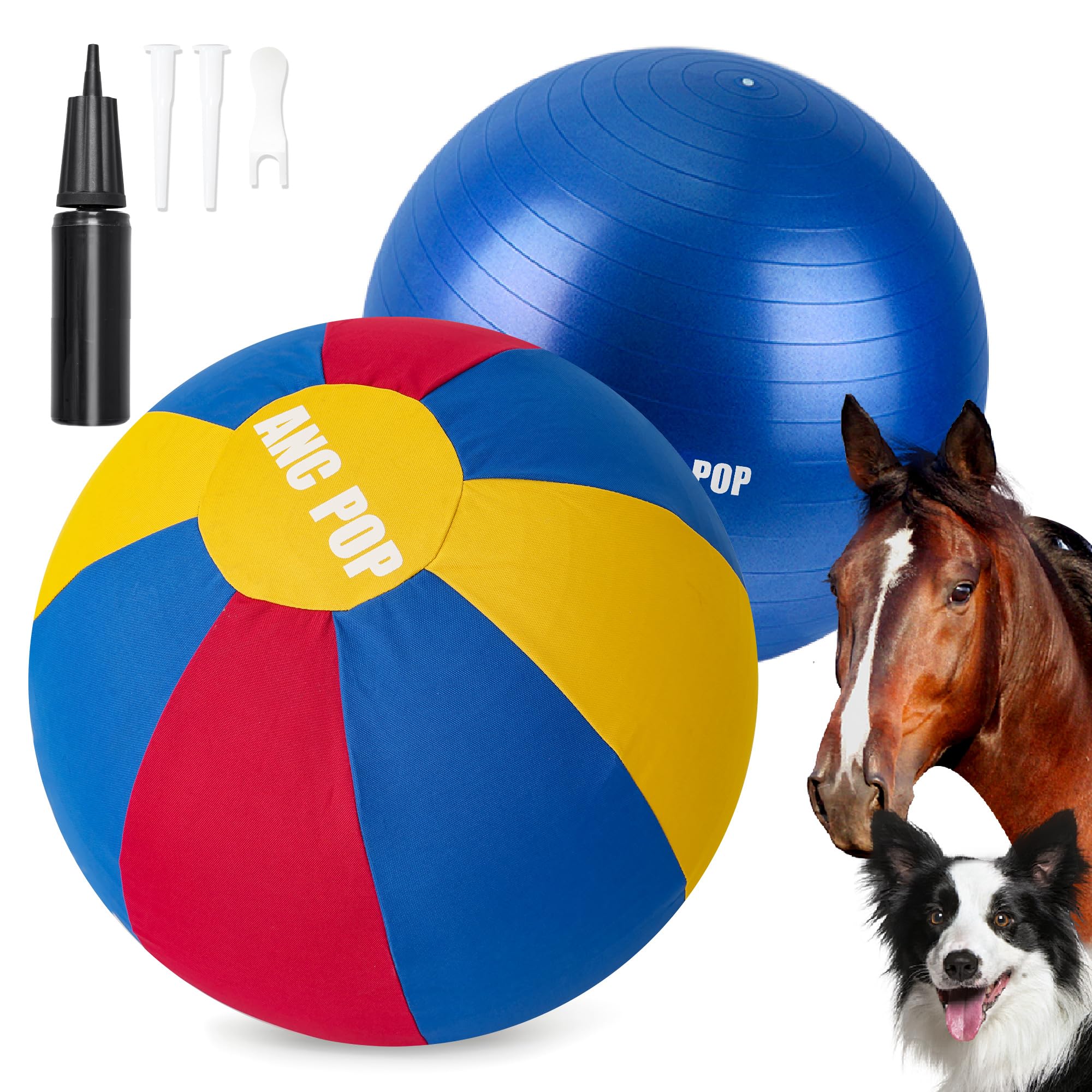 Anc Pop Herding Ball For Dogs Horse & Cover 25'' Ball For Horses Large With Hand Pump For Play Horse Toys For Horses Stall, Red 