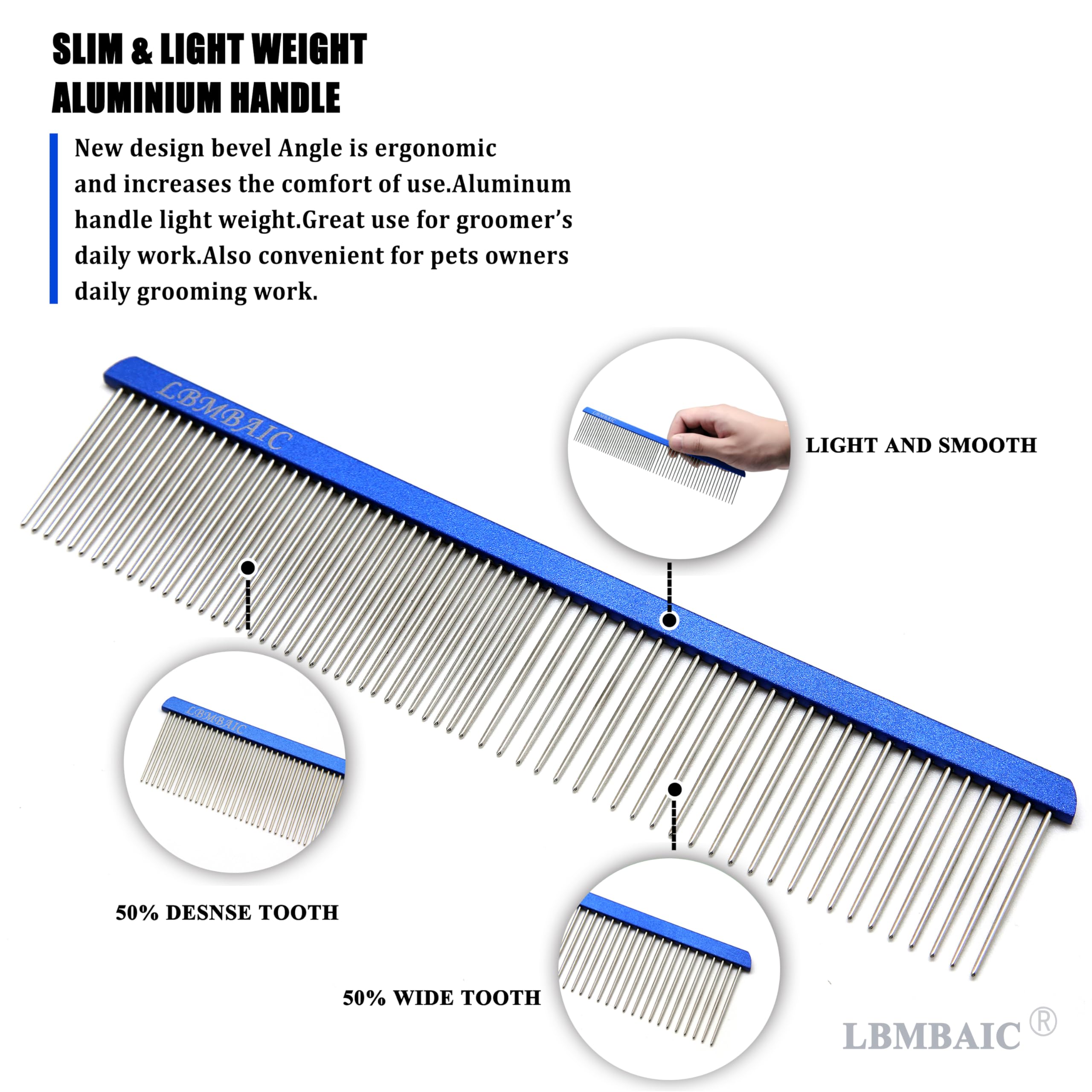 Lbmbaic Metal Dog Grooming Comb With Long And Wide Tooth Professional Comb For Dogs Reduce Pets Loose Hair,Tangles,Knots,And Mats.7.5Inches