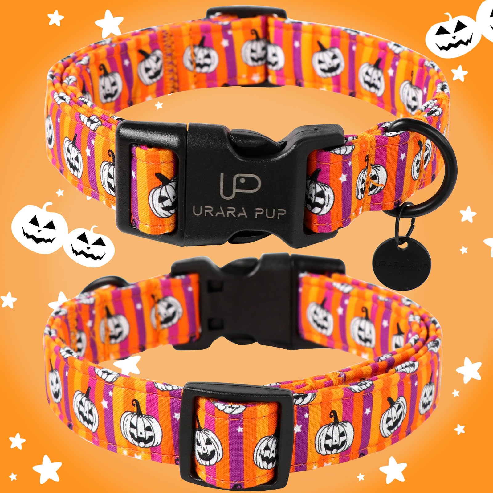 Up Urara Pup Halloween Dog Collar, Autumn Cotton Collar For Puppy Girl Dog Or Cat, Halloween Pumpkin Collar With Lightweight Pla