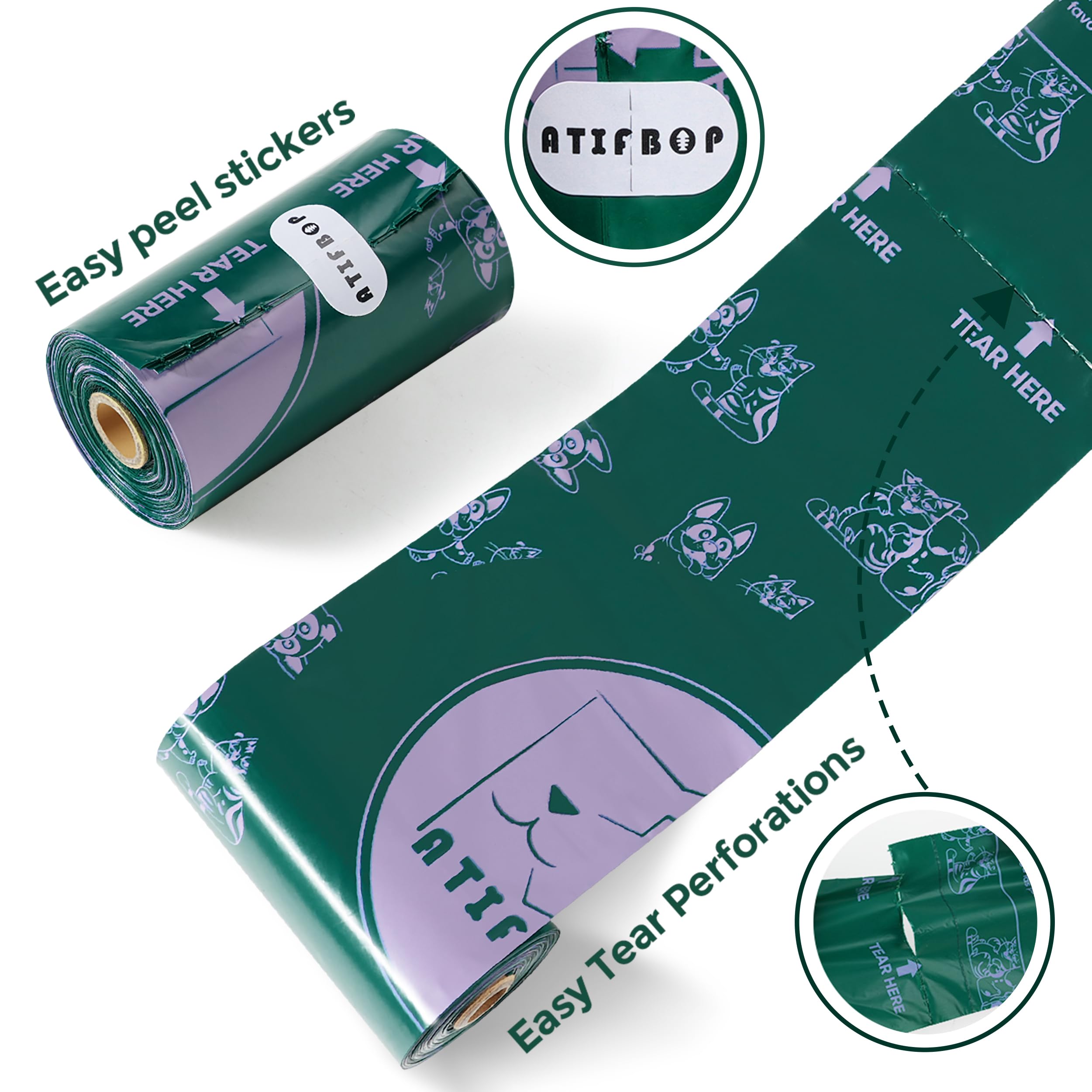 ATIFBOP Dog Poop Bags Rolls, Extra Thick Leak-proof, 270 Bags, Scented, Made from 65% Recycled Plastic, Model 02