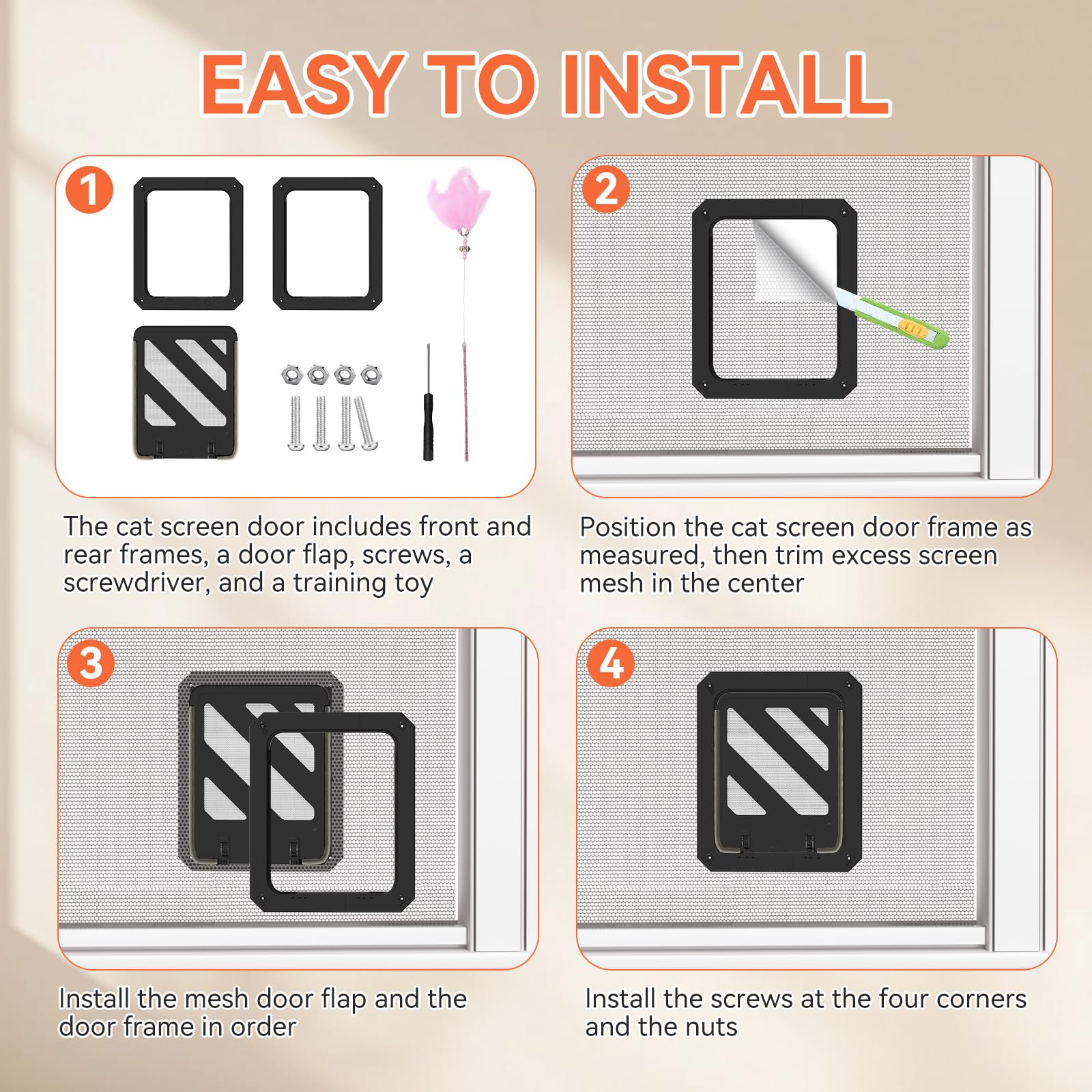 LIBBEPET Cat Door for Screen Door, Lockable Cat Screen Door for Cats & Small Dogs Up to 20 lbs, Magnetic Flap Opening 7 x 9 inch