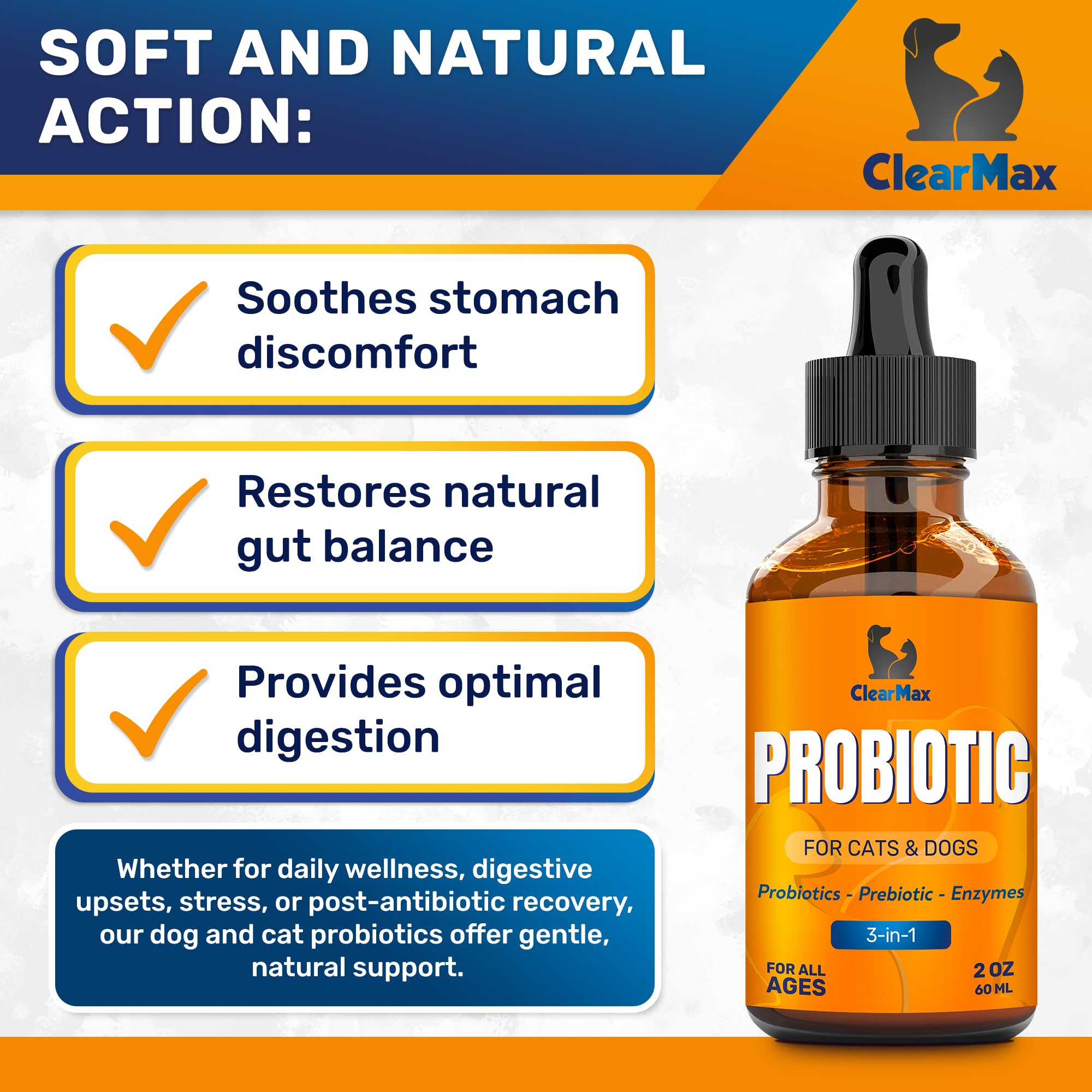 Liquid Probiotics for Dogs and Cats - 6 Billion CFU Pet Digestive Support - Dog Probiotics with Enzymes - Cat Probiotic Suppleme