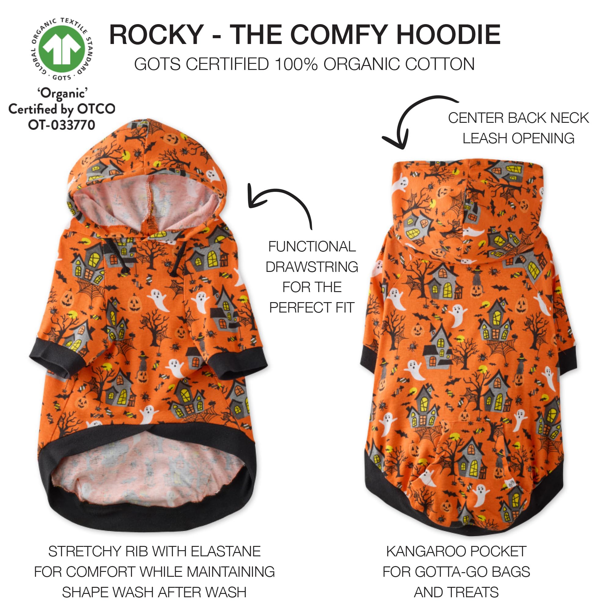 Pet Passion 100% Organic Cotton Dog Hoodie Pet Coat for Small, Medium and Large Dogs, Spooky, XX-Small