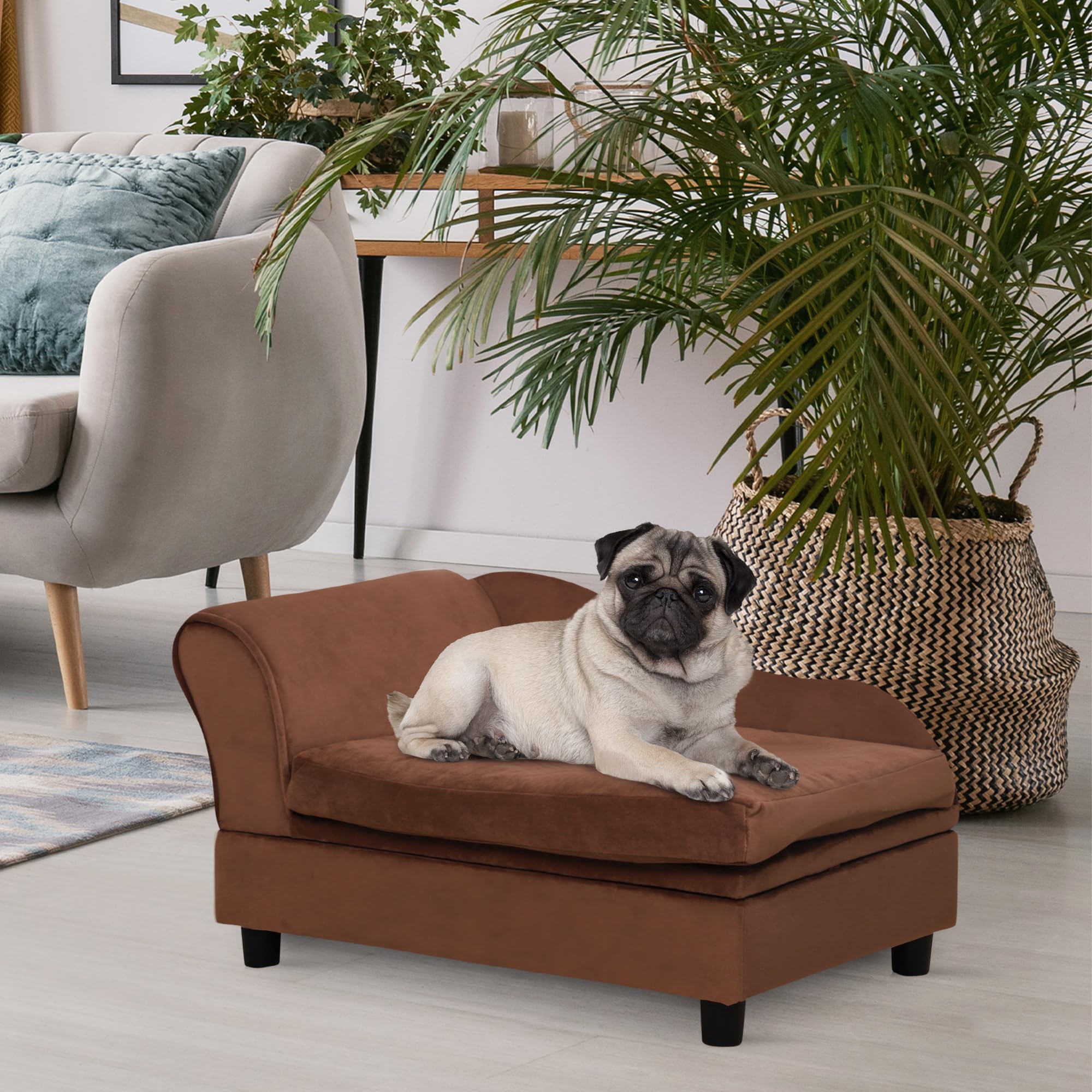 Pawhut Luxury Fancy Dog Couch With Hidden Storage, Small Dog Sofa Bed With 2'' Soft Foam, Modern Pet Furniture For Puppies & Lit
